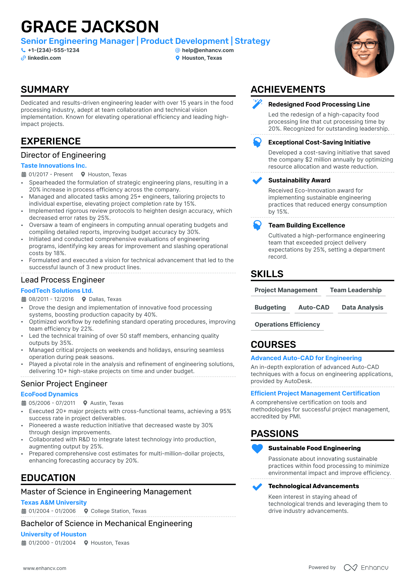 Director of Engineering Resume Example