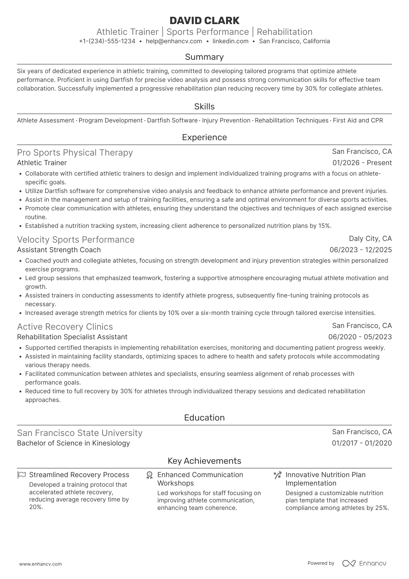 Athlete Training Assistant Resume Example