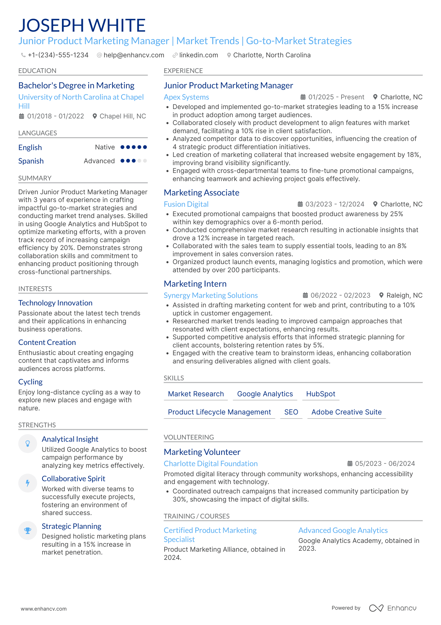 Junior Product Marketing Manager Resume Example