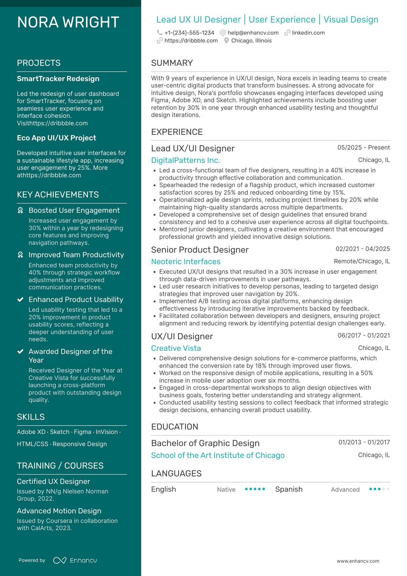 Lead UX UI Designer Resume Example