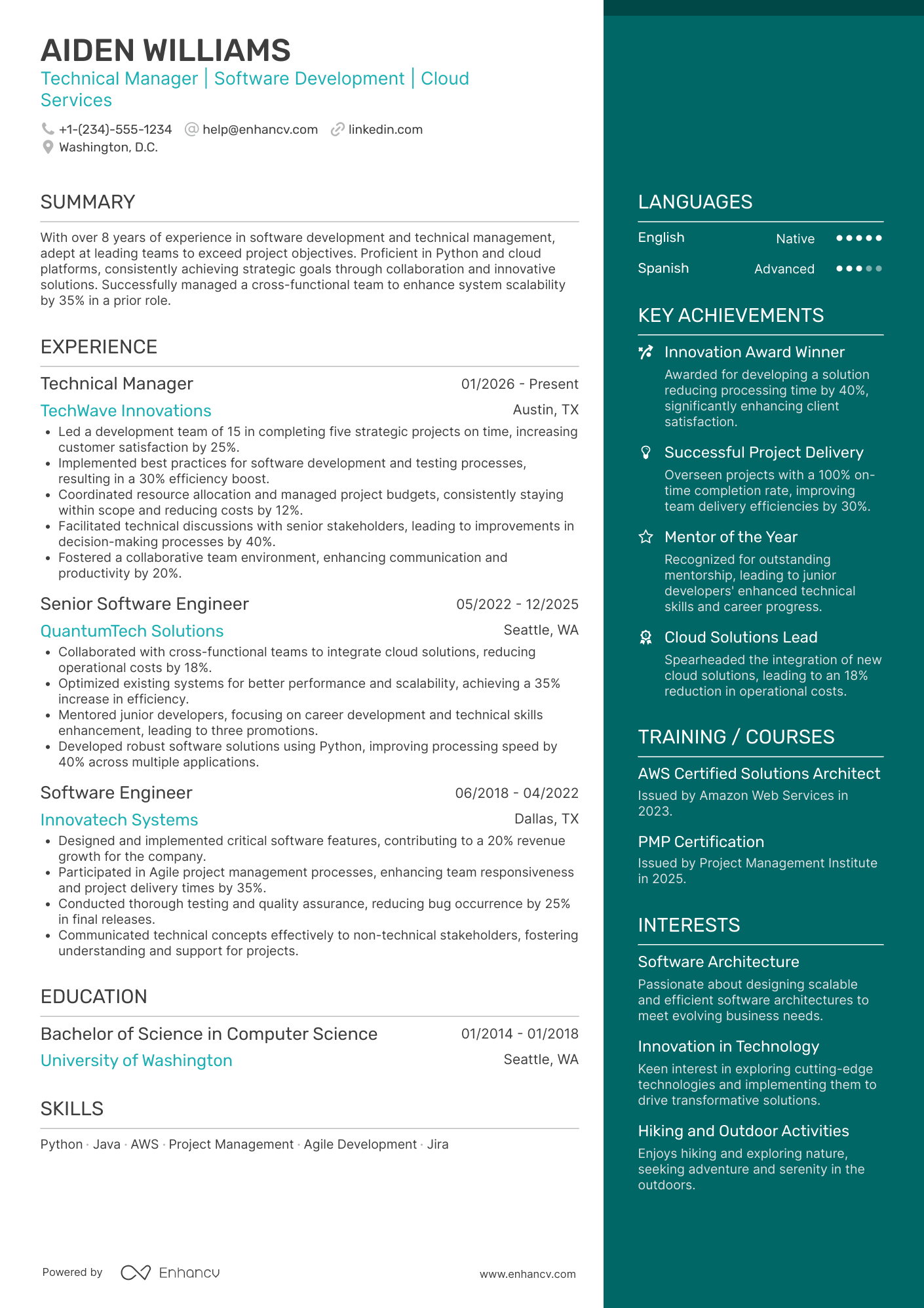 Technical Manager Resume Example