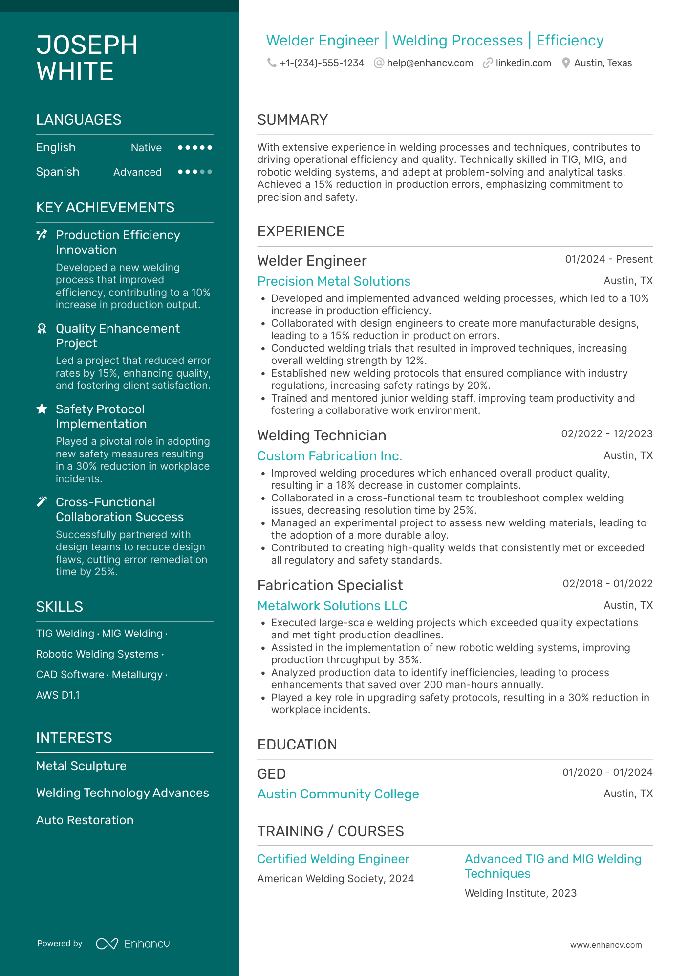 Welder Engineer Resume Example