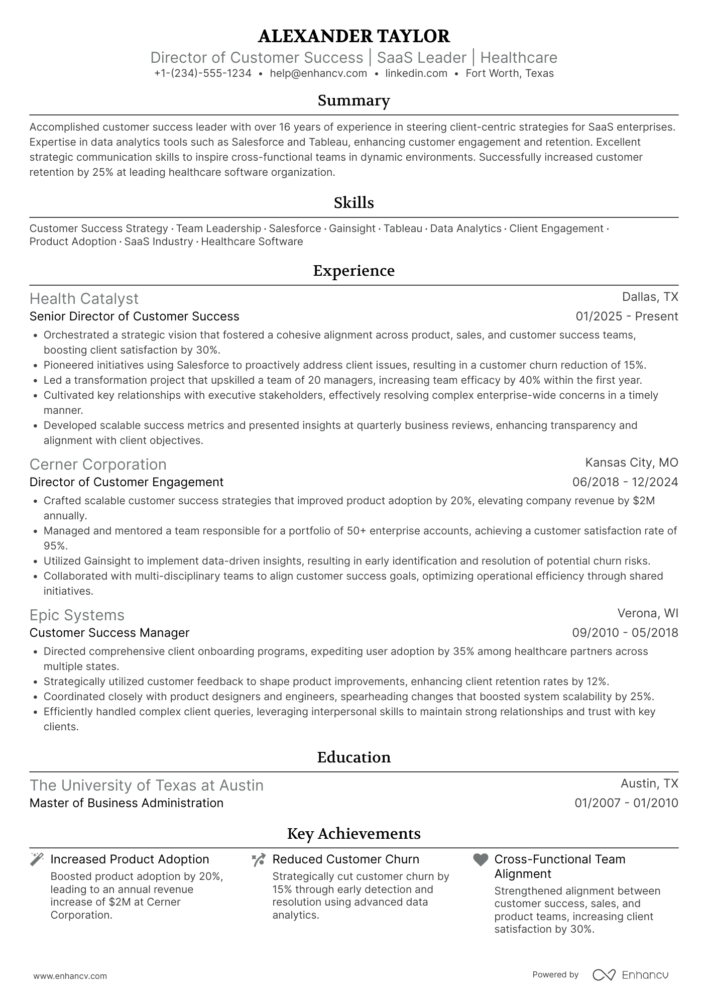 Director Of Customer Success Resume Example