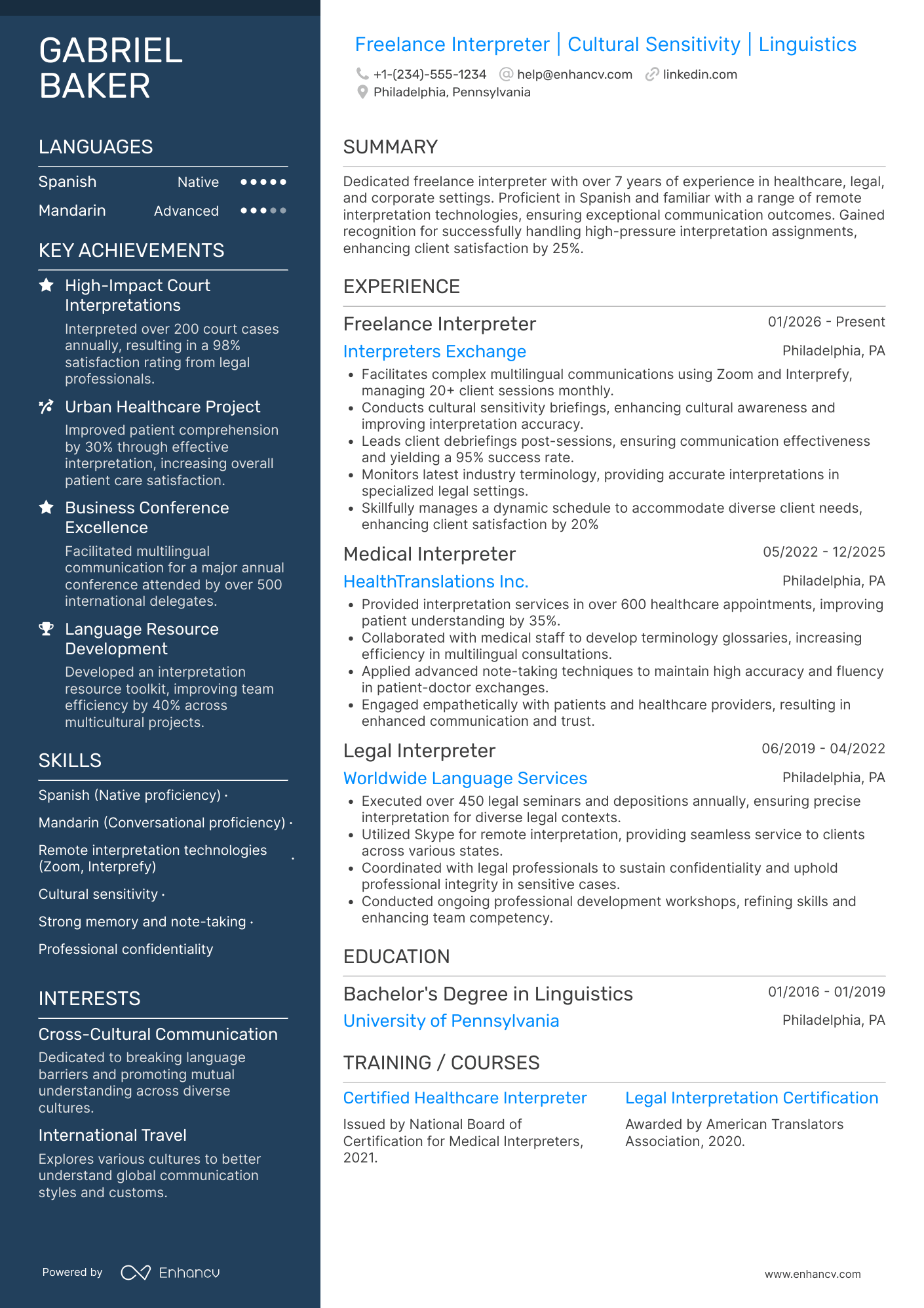 Freelance Interpreter Resume Example
