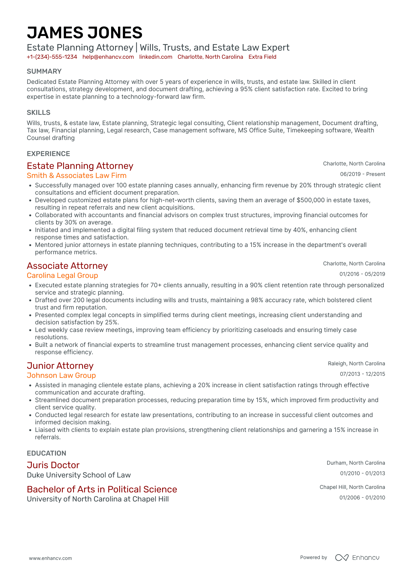 Estate Planning Attorney Resume Example