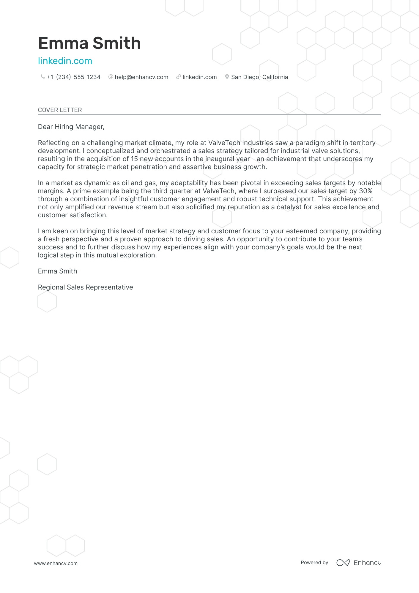 Regional Sales Representative Resume Example