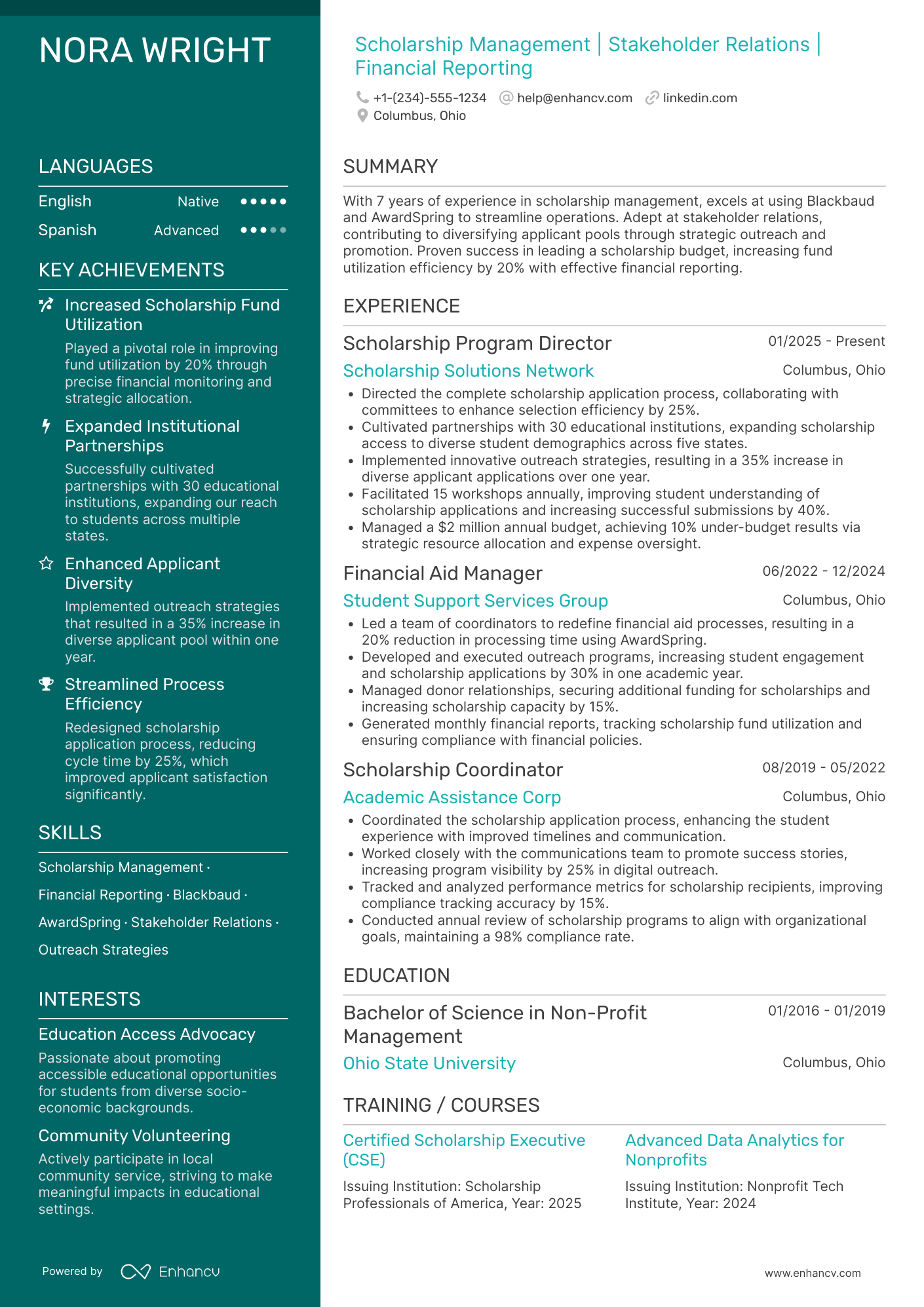 Scholarship Manager Resume Example