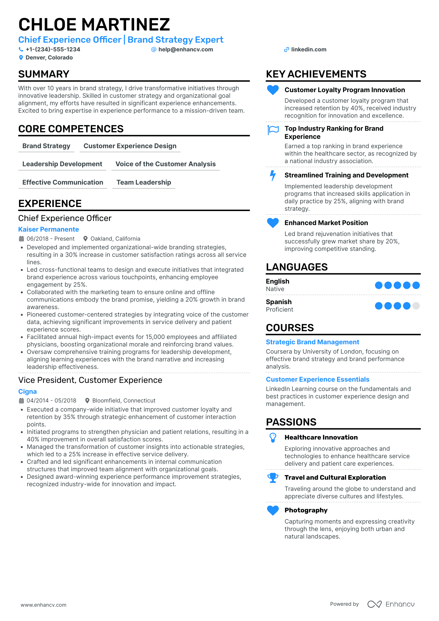 Deputy Chief Experience Officer Resume Example