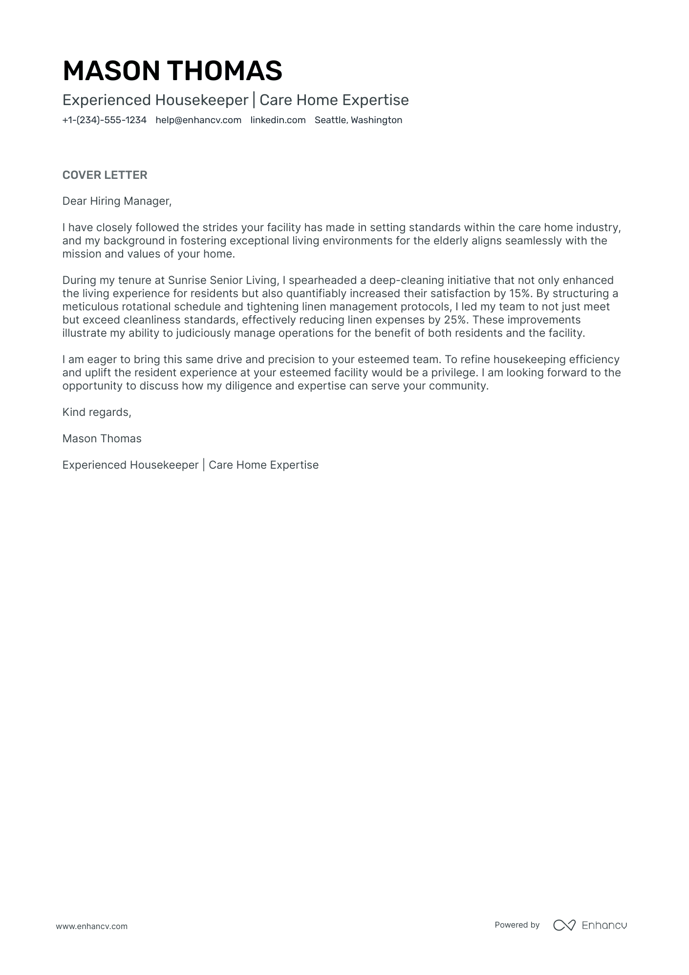 Residential Housekeeper Resume Example