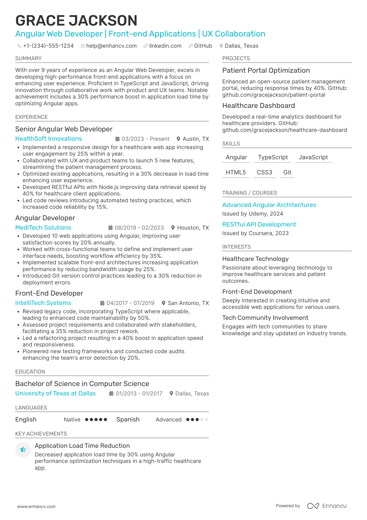Angular Web Developer Resume Example