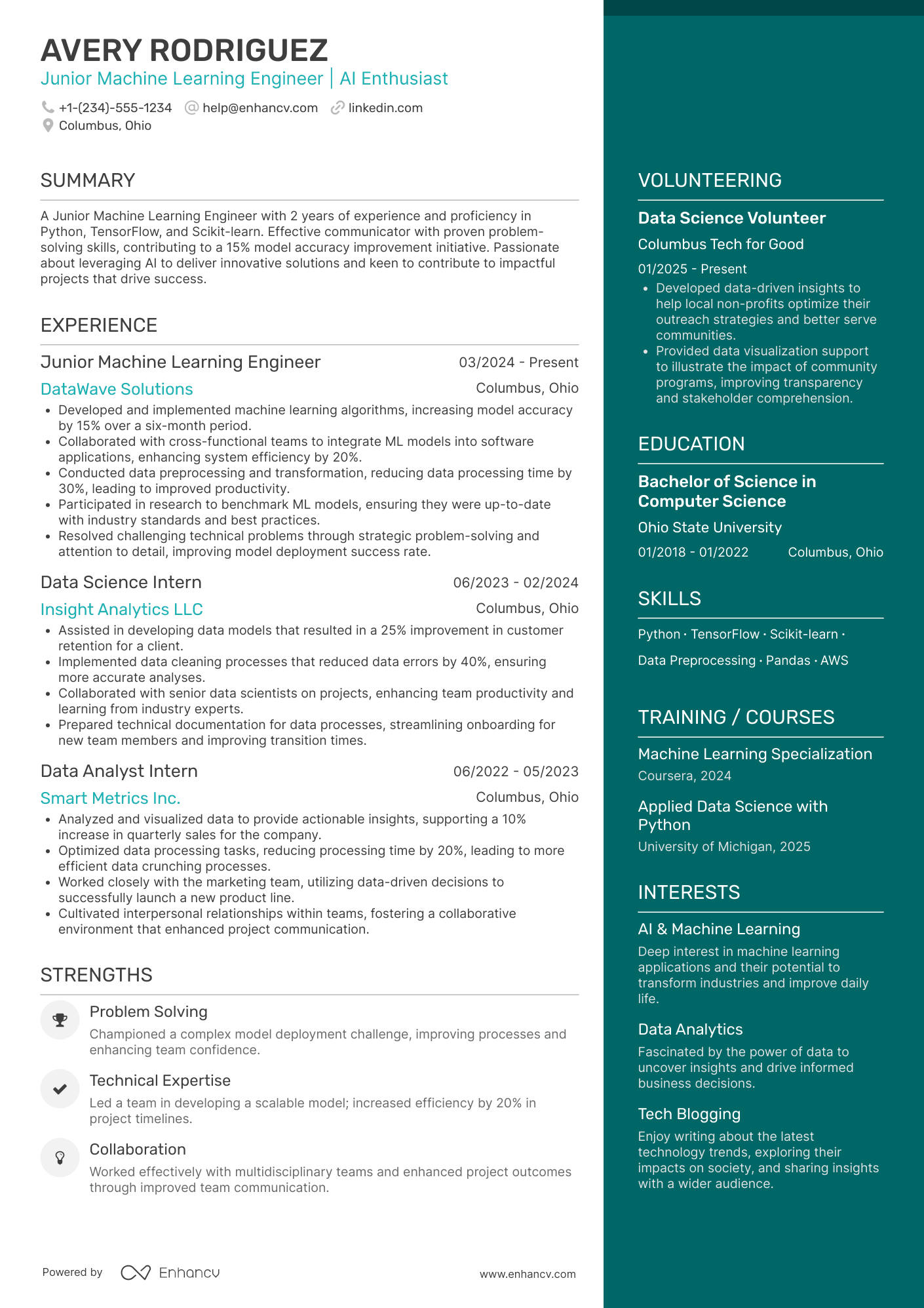 Junior Machine Learning Engineer Resume Example