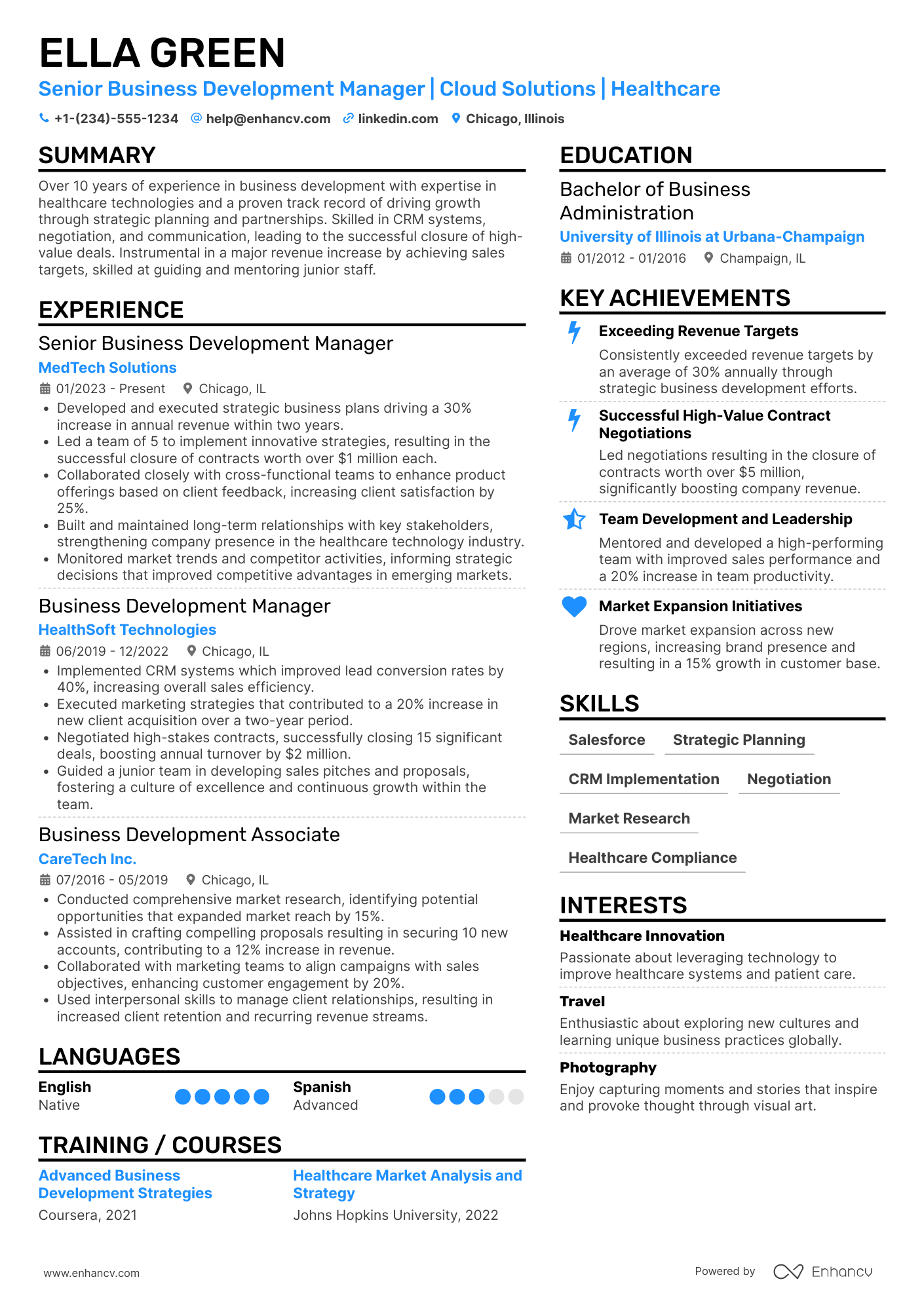 Senior Business Development Manager Resume Example