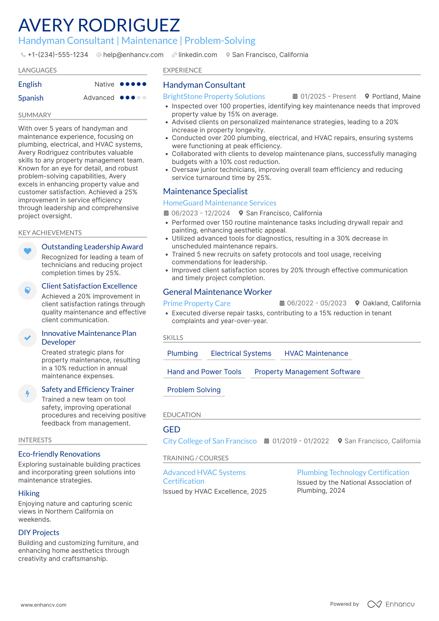 Handyman Consultant Resume Example