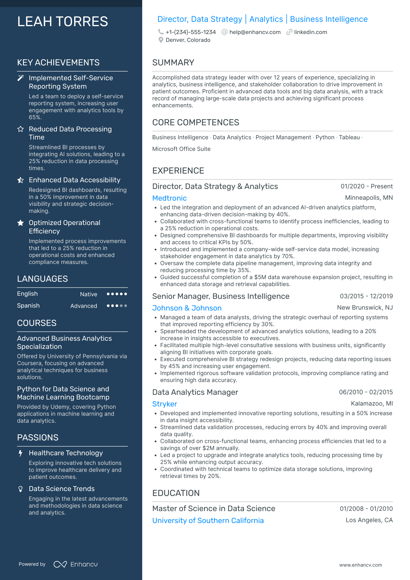 Chief Science Officer for Data Analysis Resume Example