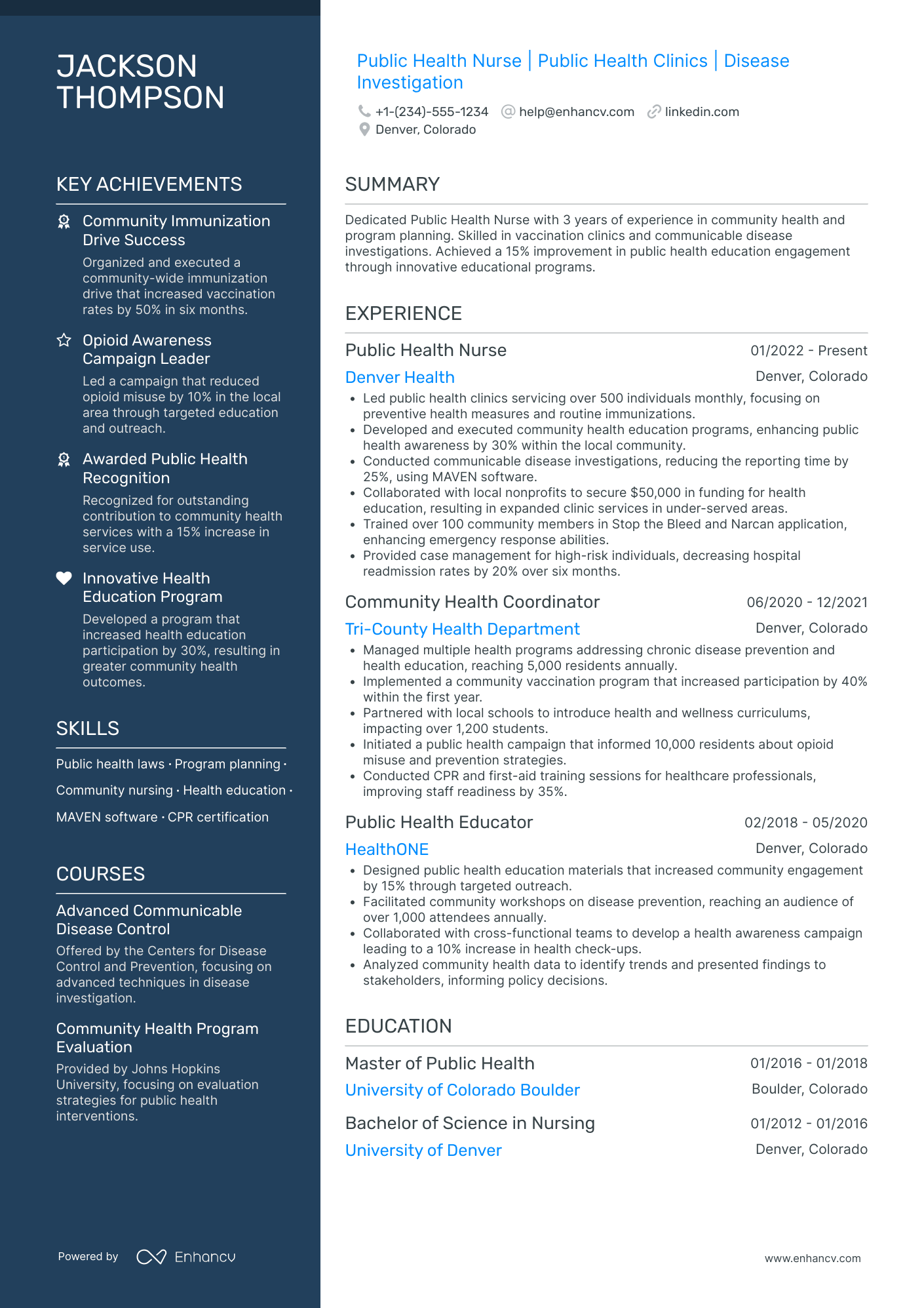 Public Health Nurse Resume Example
