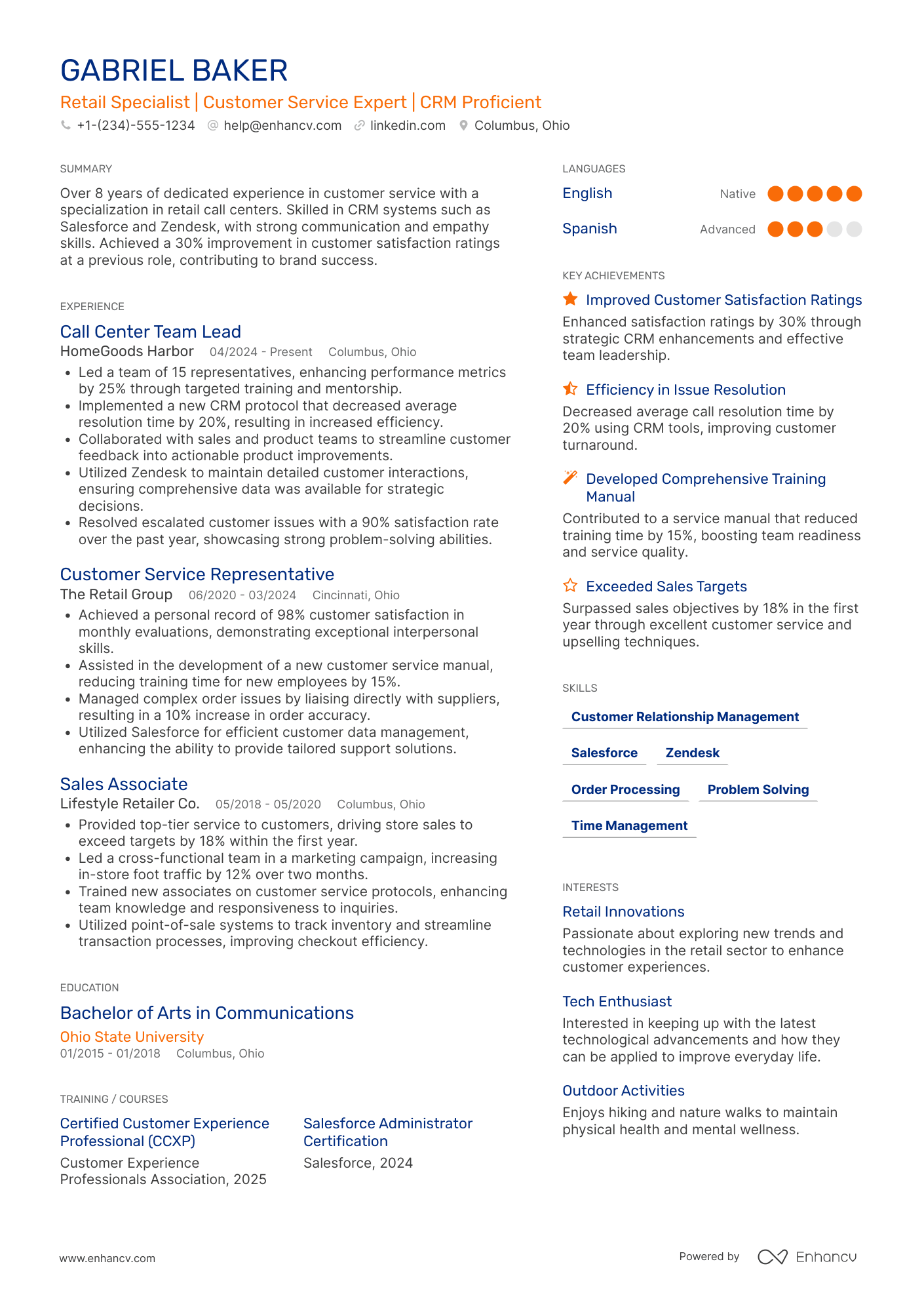 Retail Call Center Representative Resume Example