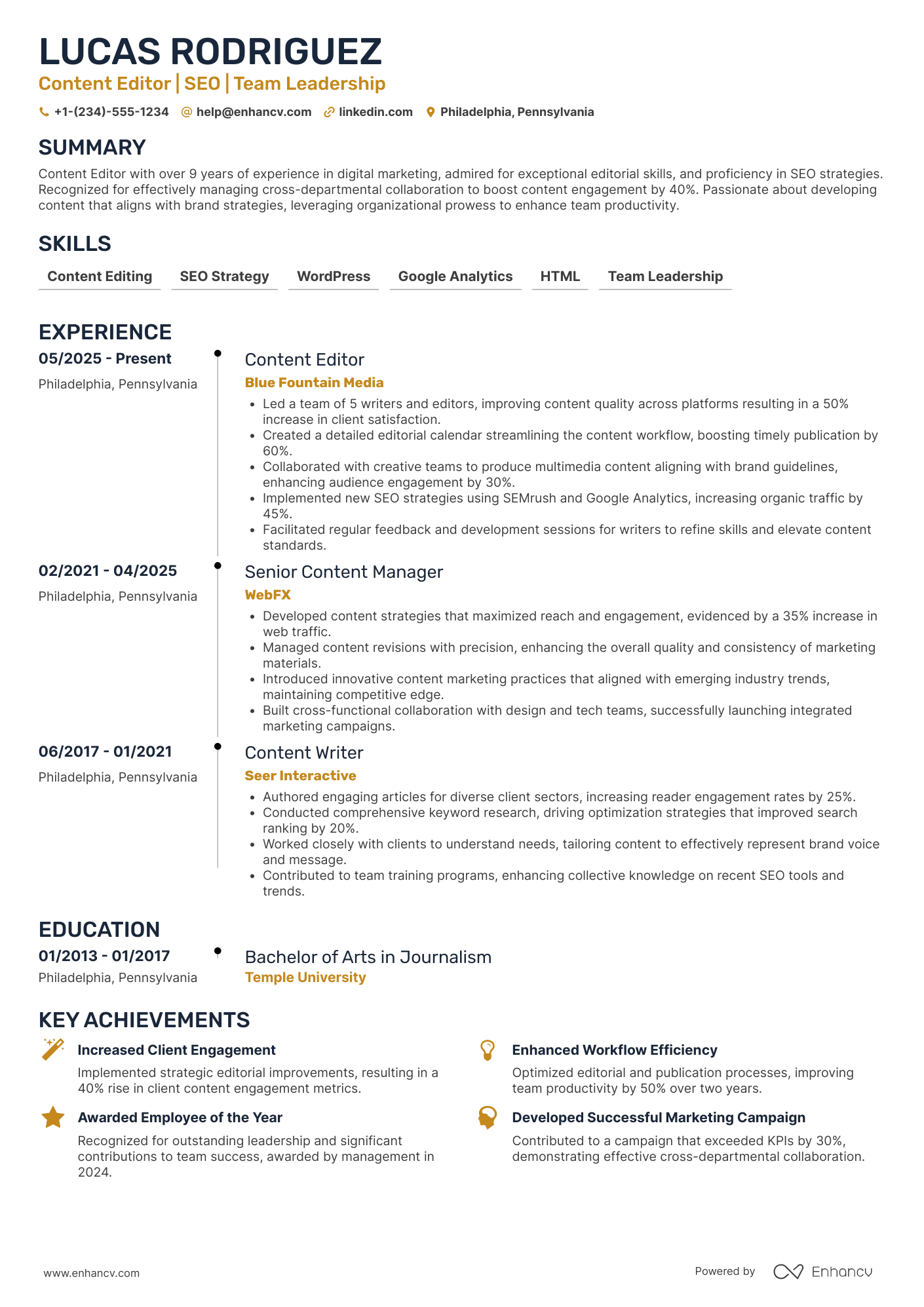 Content Editor Resume Example
