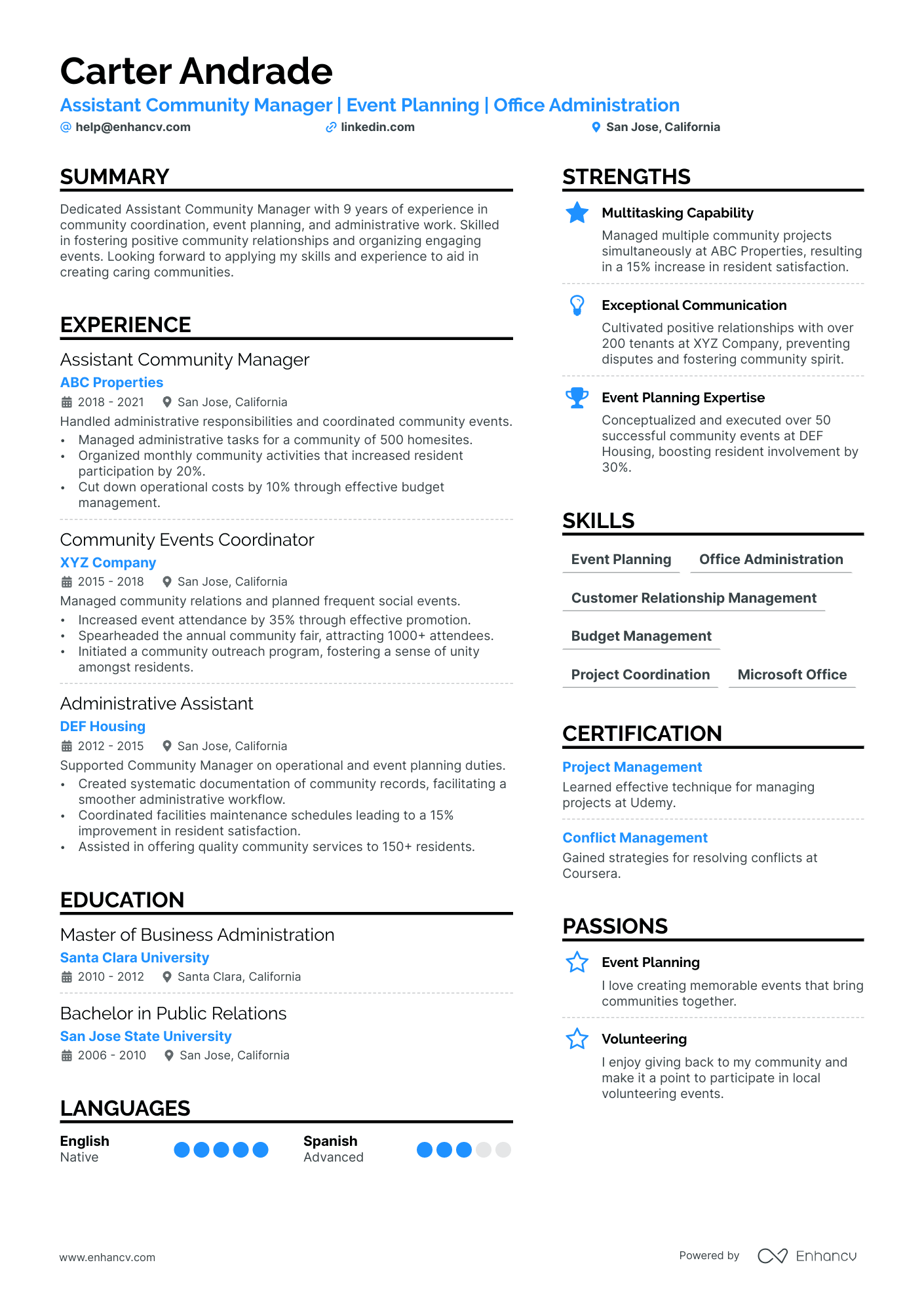 Assistant Community Manager Resume Example