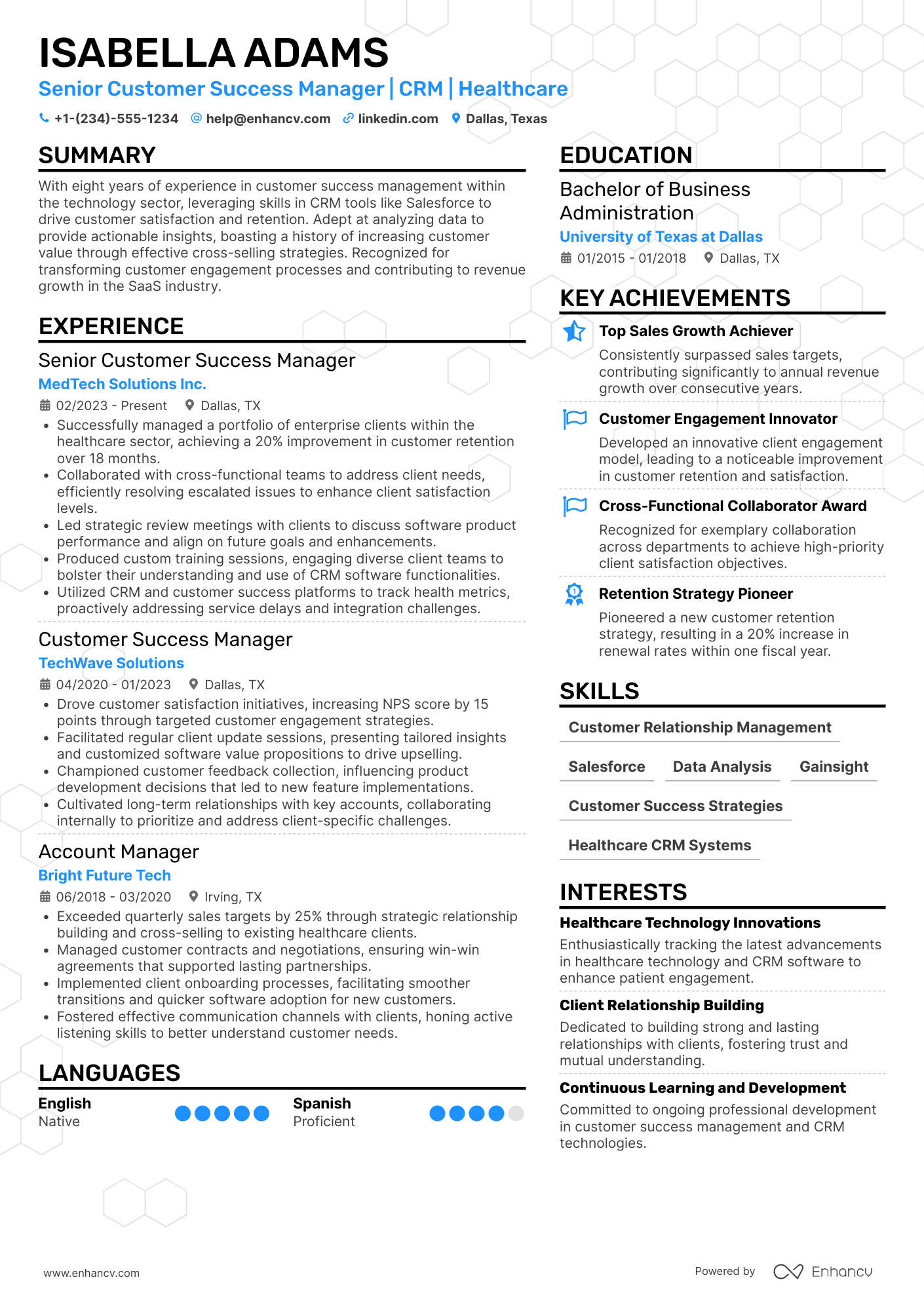 Senior Customer Success Manager Resume Example