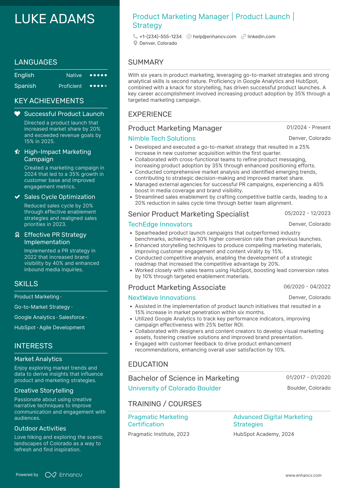 Product Marketing Resume Example