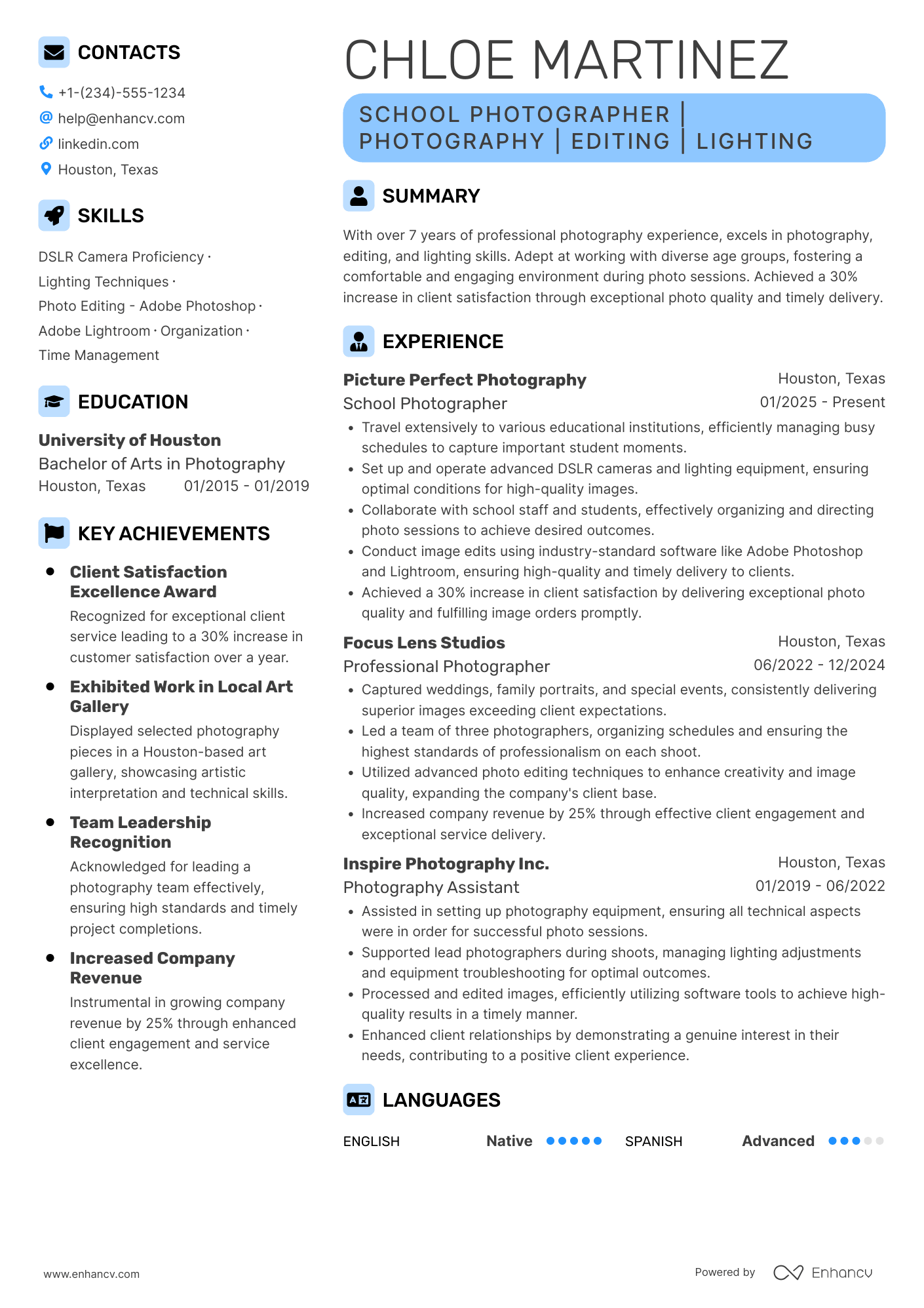 School Photographer Resume Example