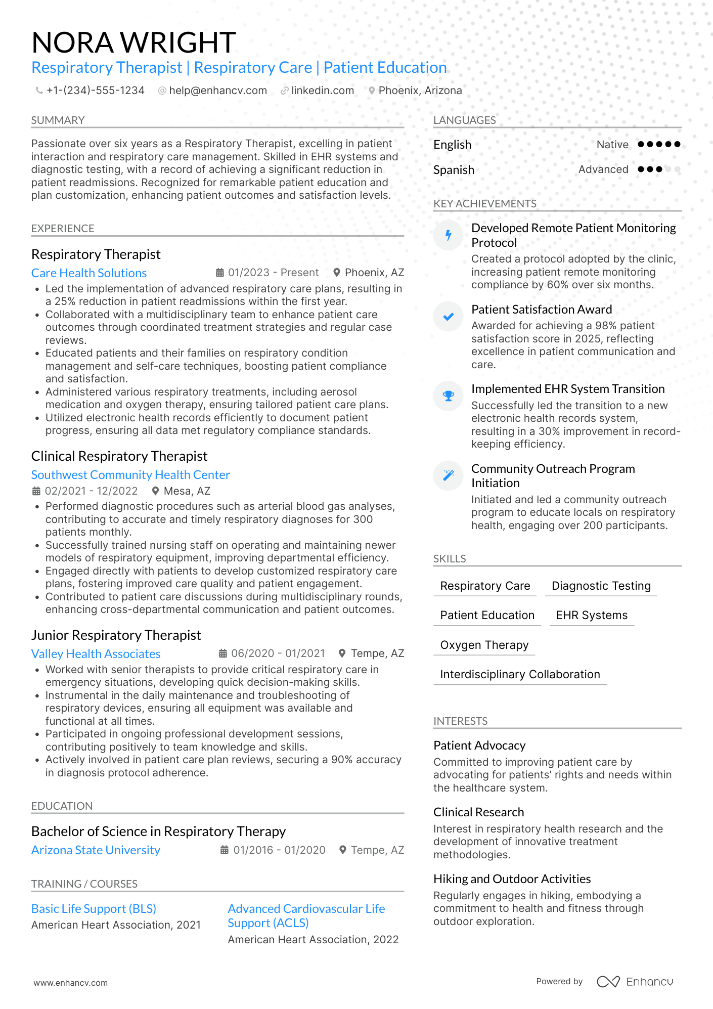 Respiratory Therapist Resume Example