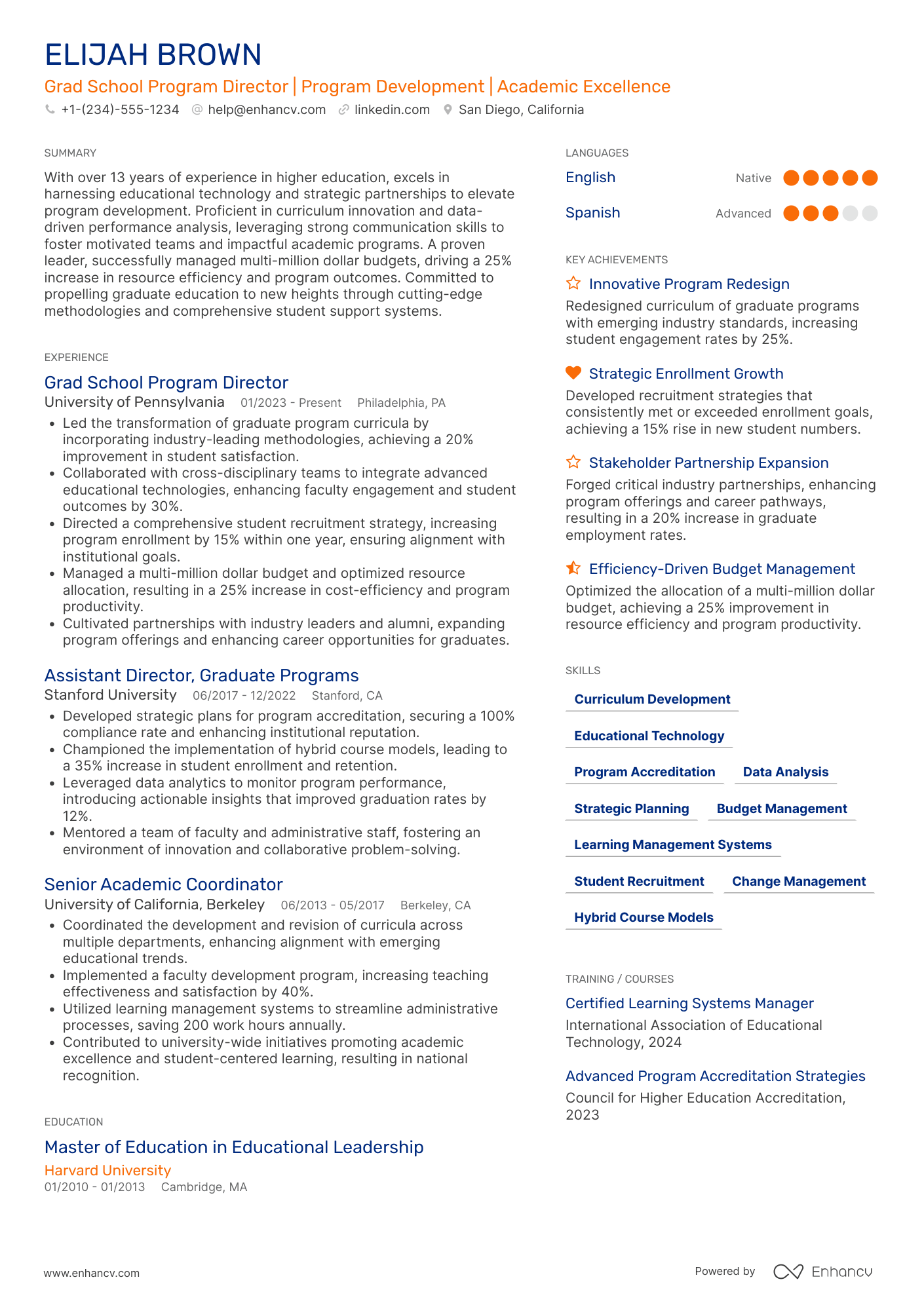 Grad School Program Director Resume Example