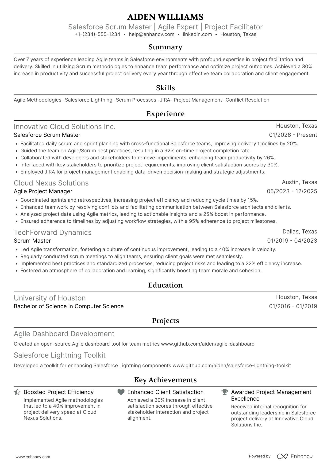 Salesforce Scrum Master Resume Example
