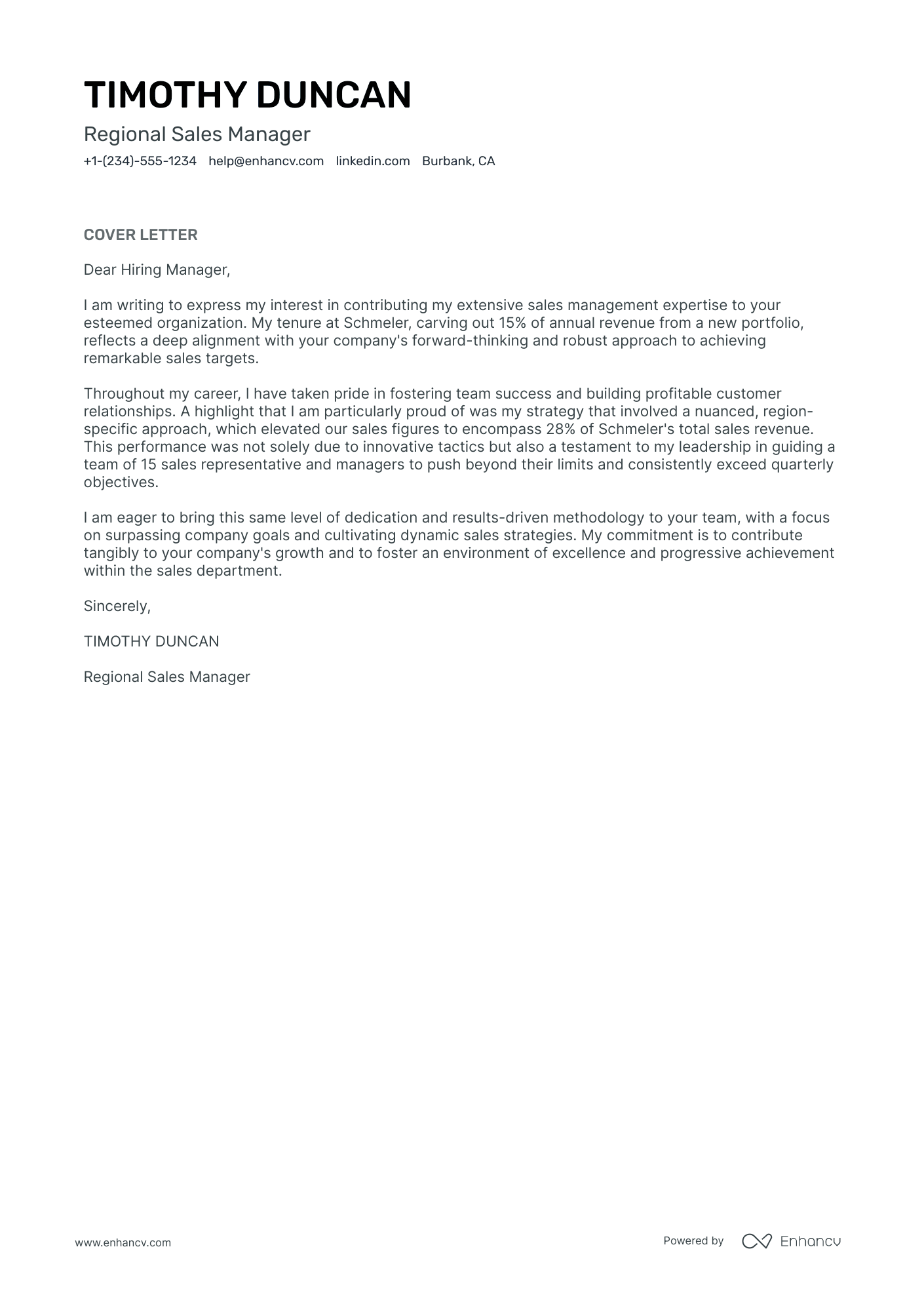 Regional Sales Manager Resume Example