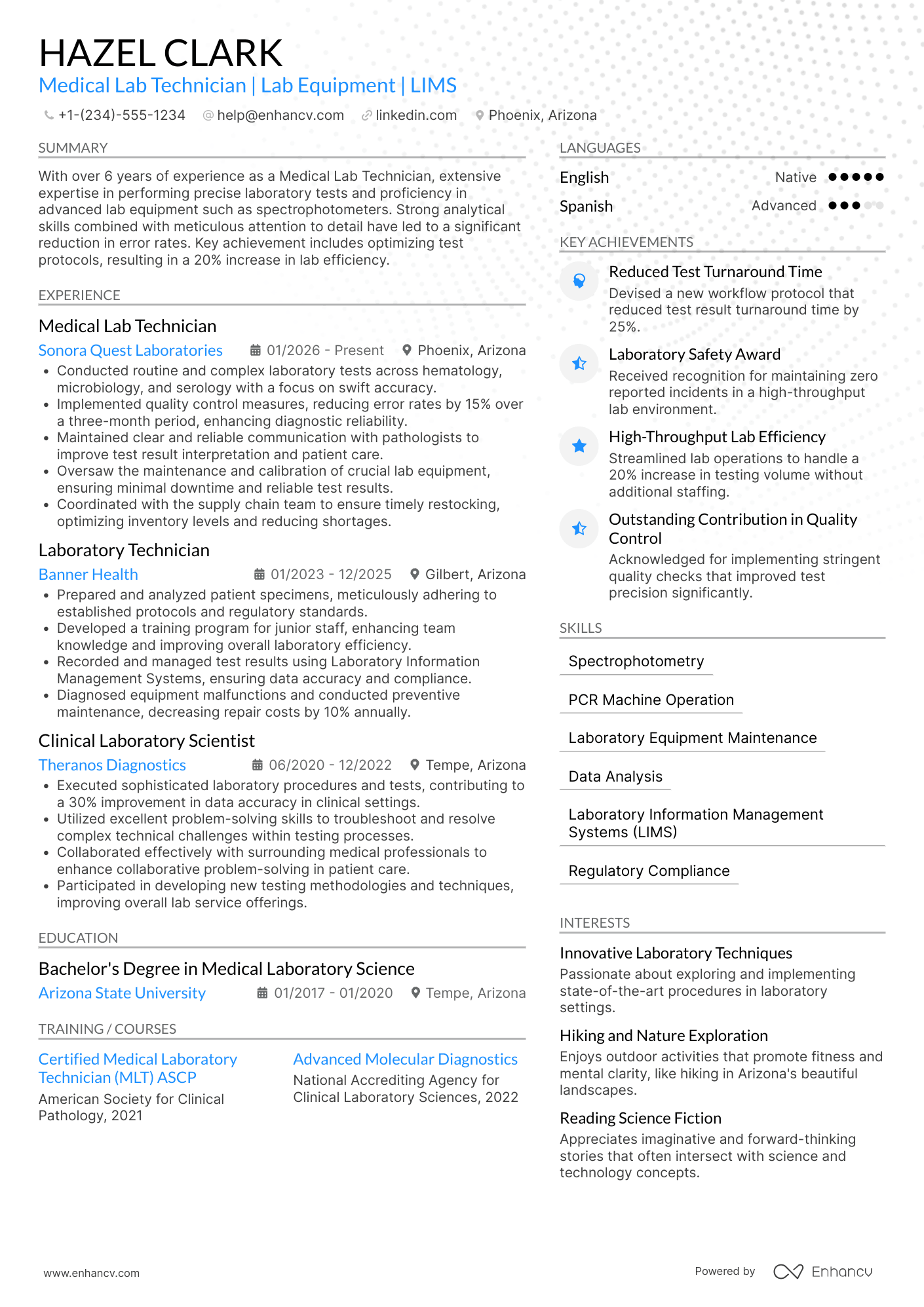Medical Lab Technician Resume Example