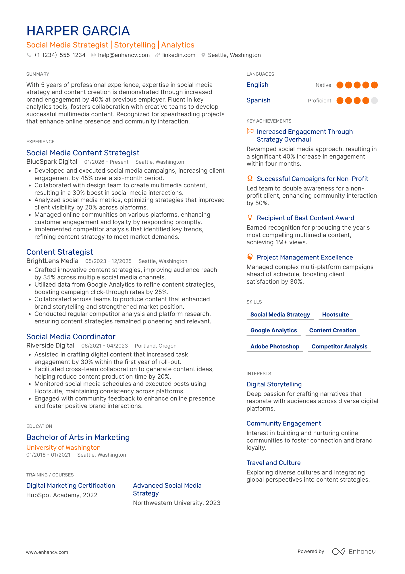 Social Media Content Strategist Resume Example