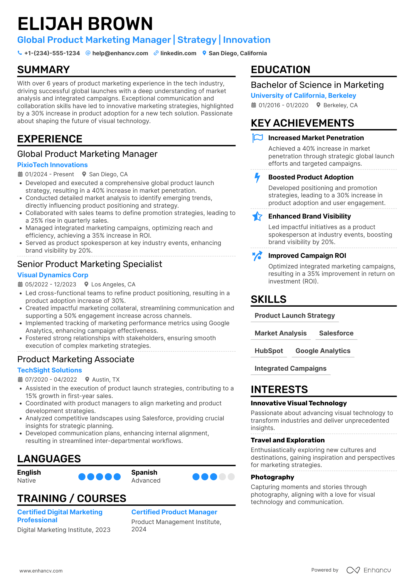 Global Product Marketing Manager Resume Example