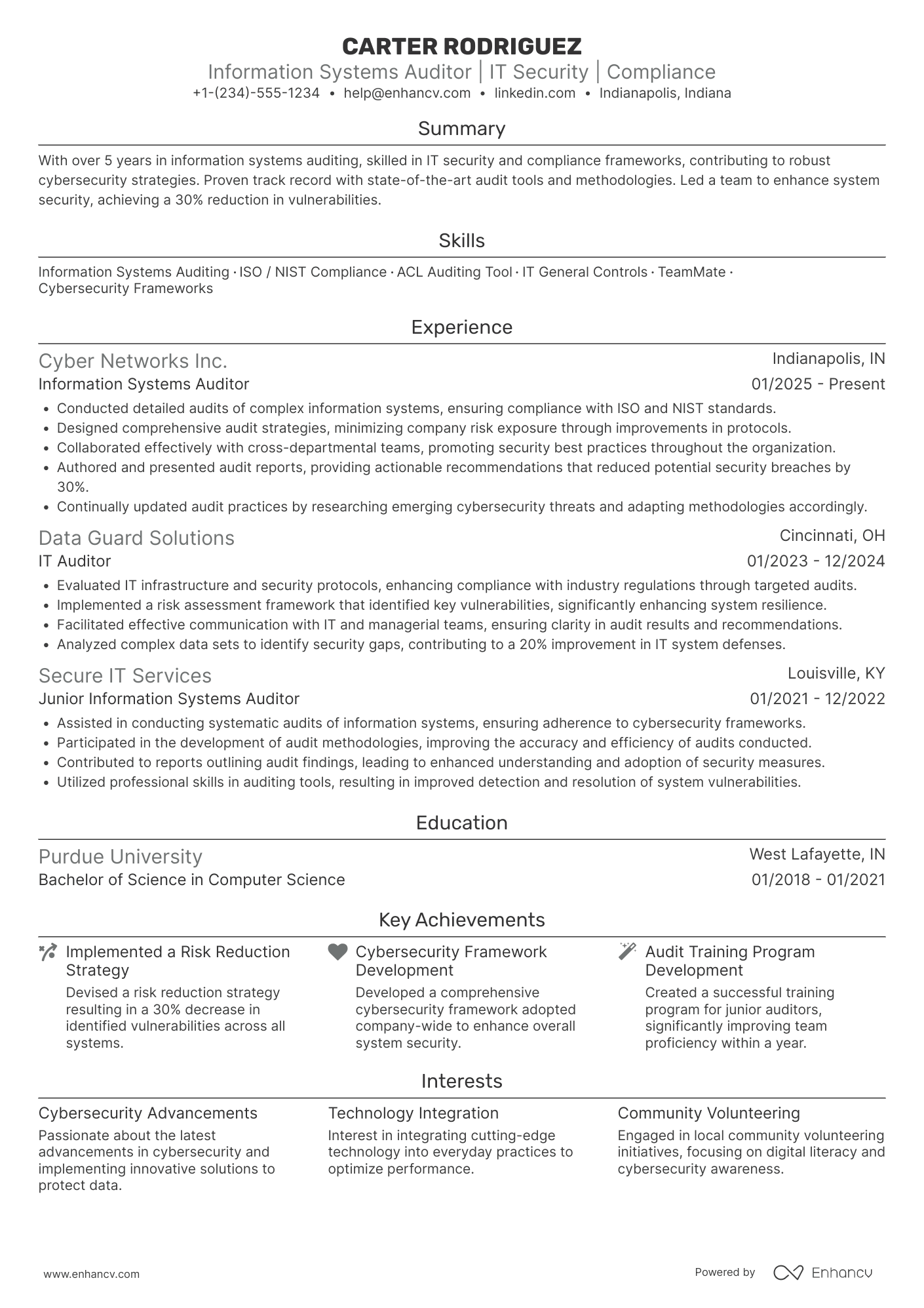 Information Systems Auditor Resume Example