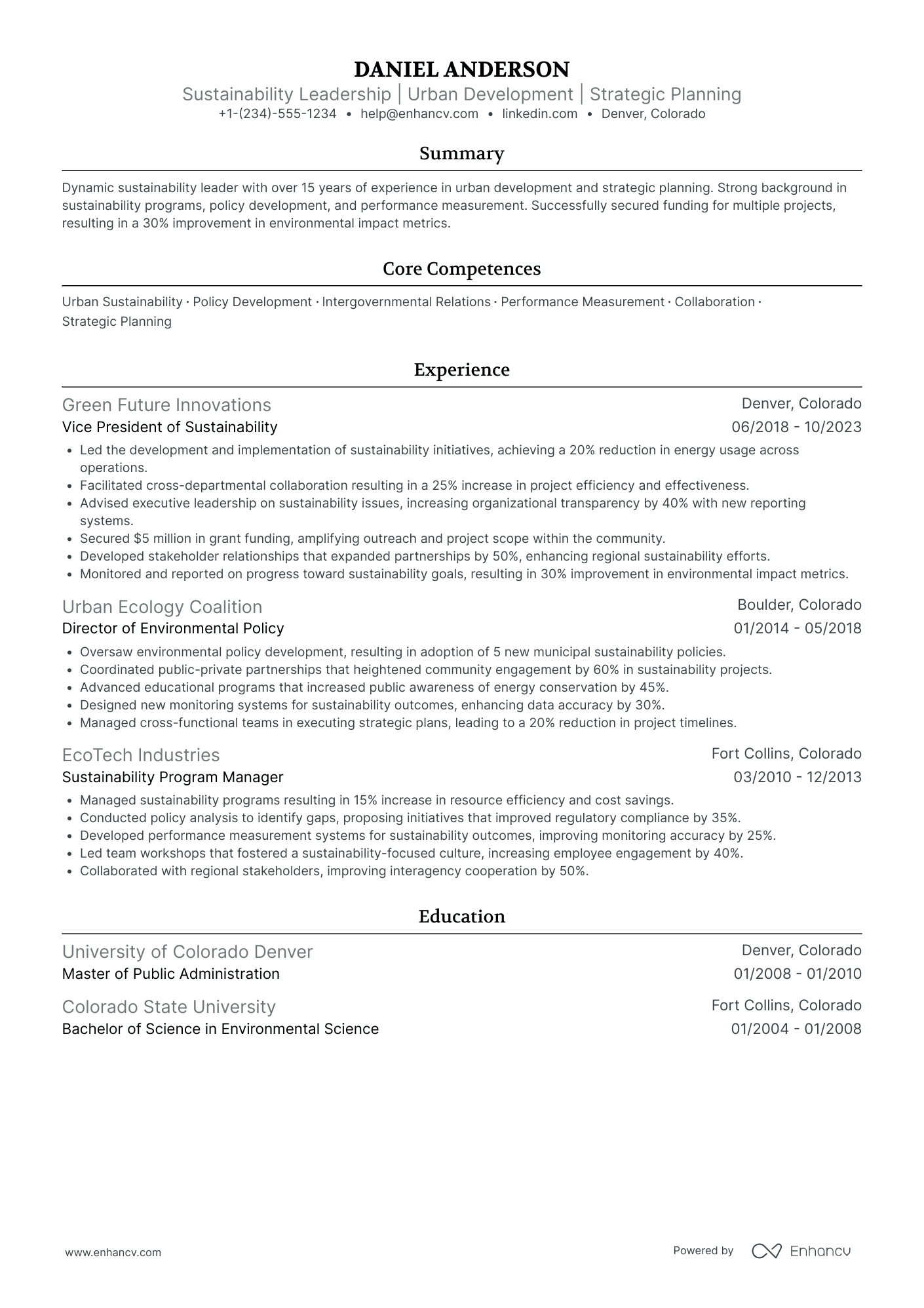 Global Chief Sustainability Officer Resume Example