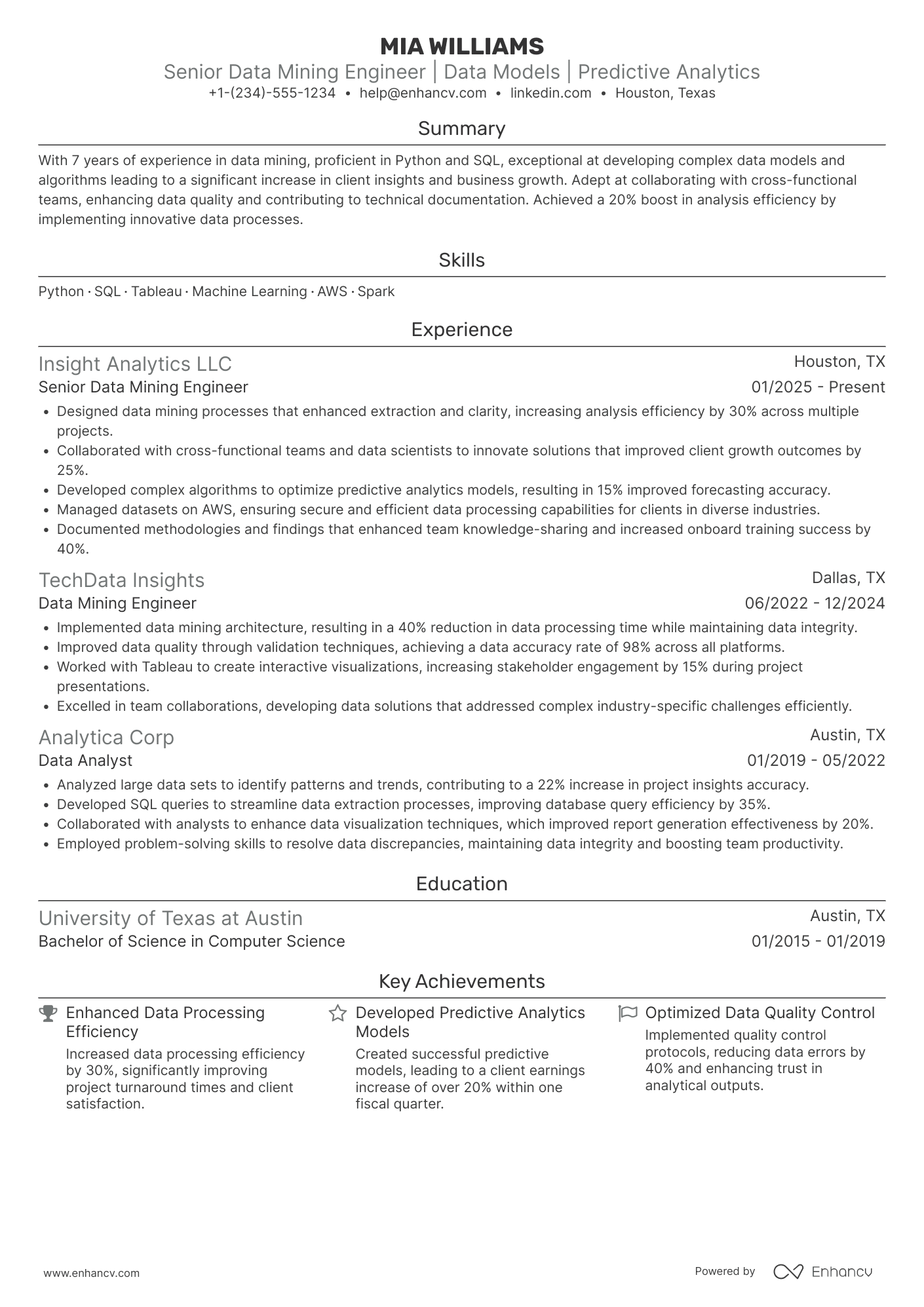 Data Mining Engineer Resume Example