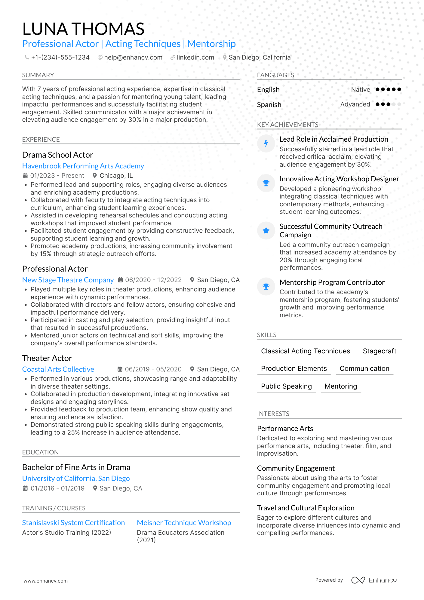 Drama School Actor Resume Example