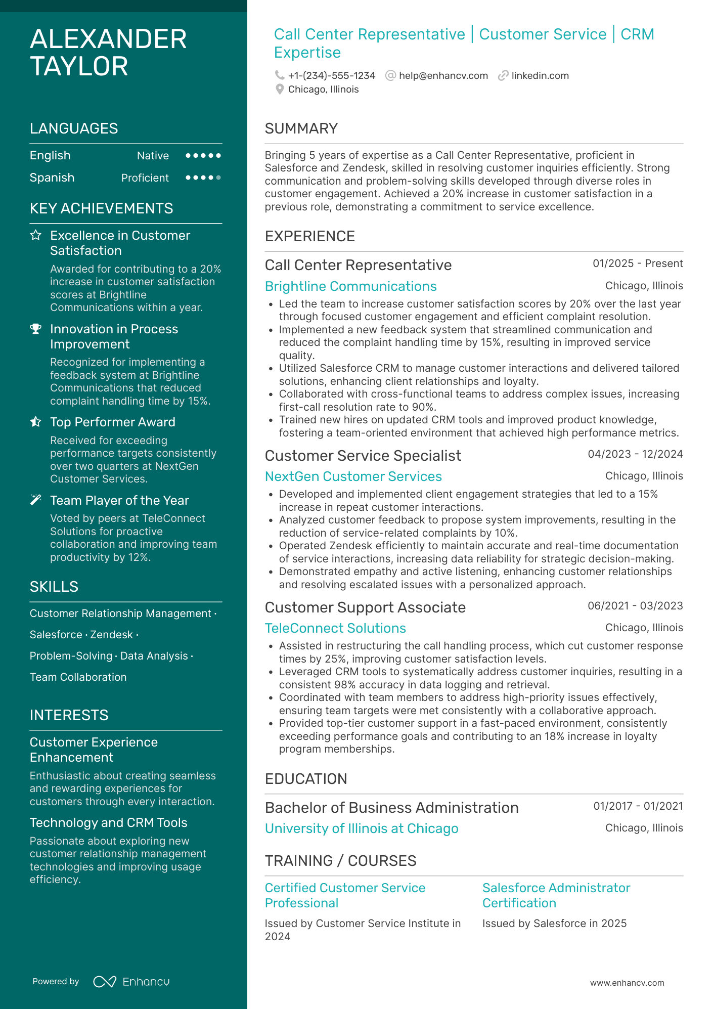 Experienced Call Center Representative Resume Example