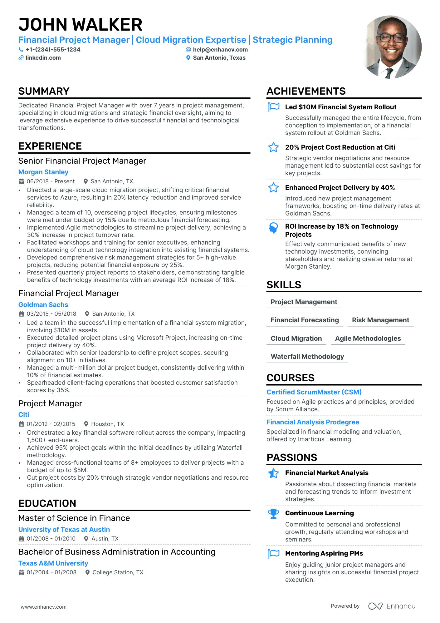 Financial Project Manager Resume Example