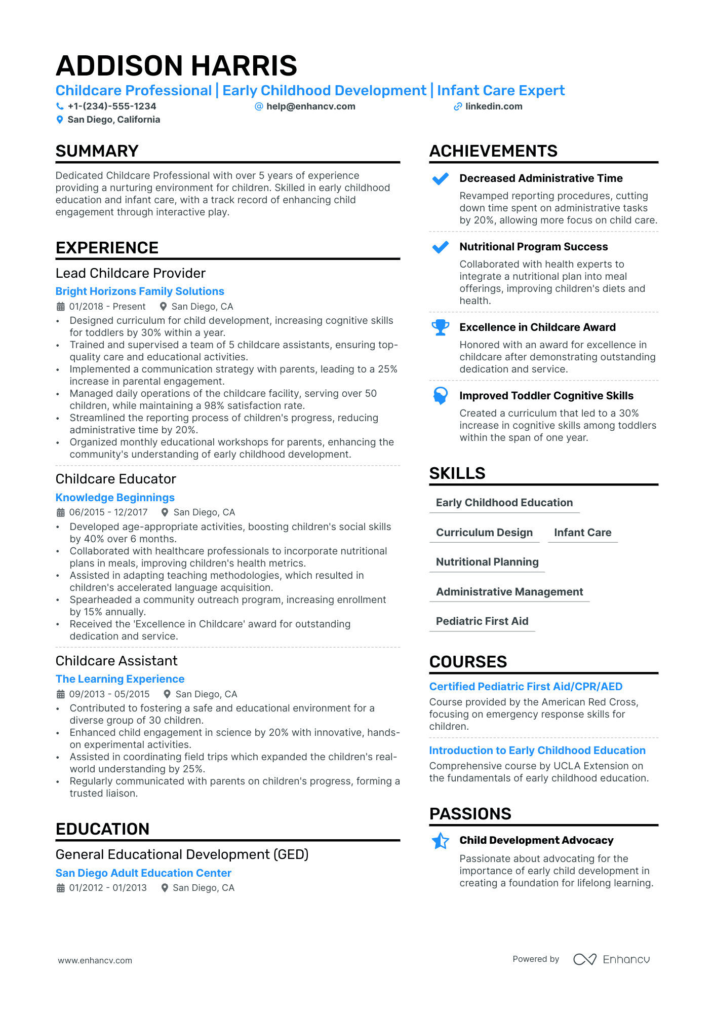 Nursery Worker Resume Example