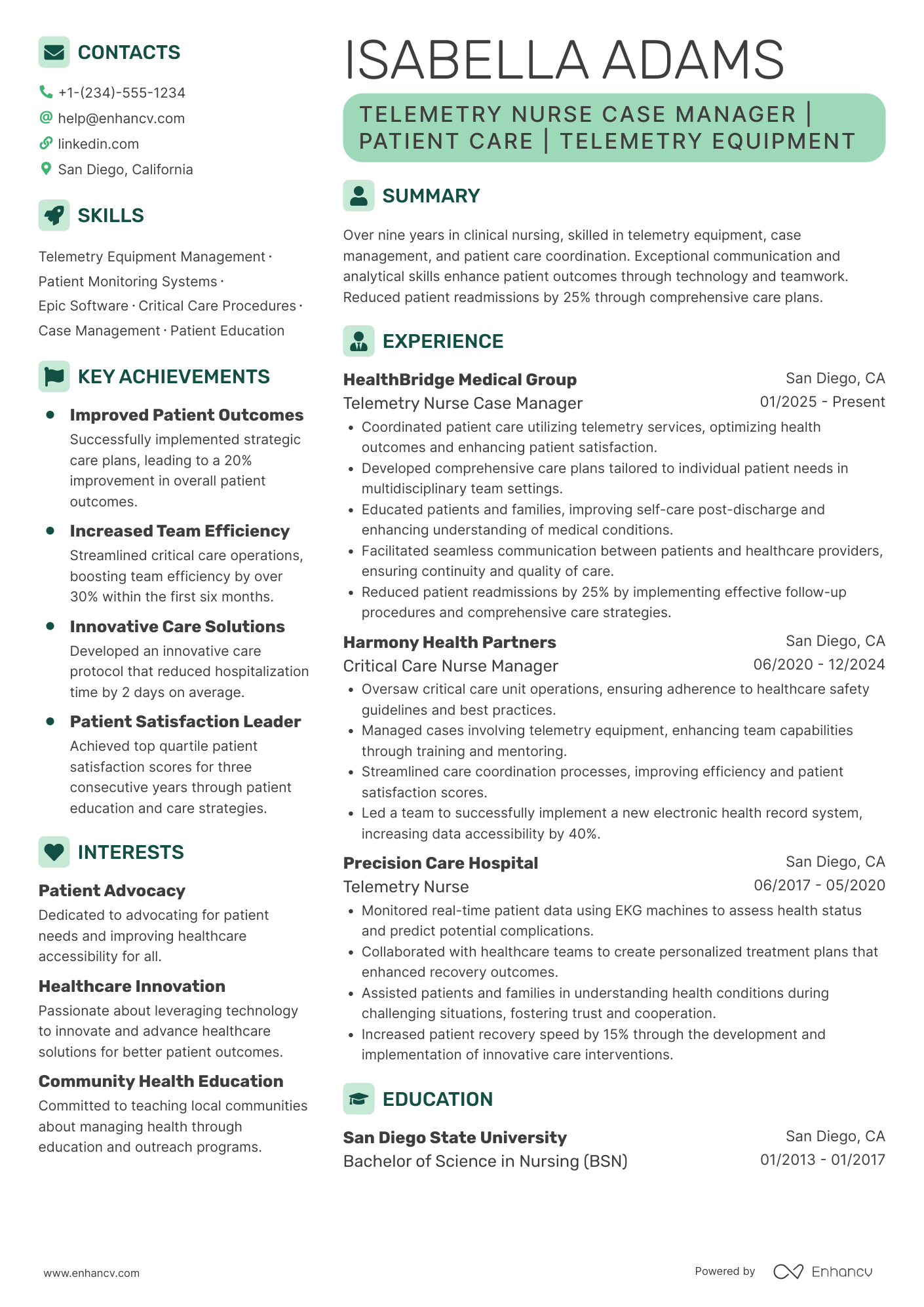 Telemetry Nurse Case Manager Resume Example