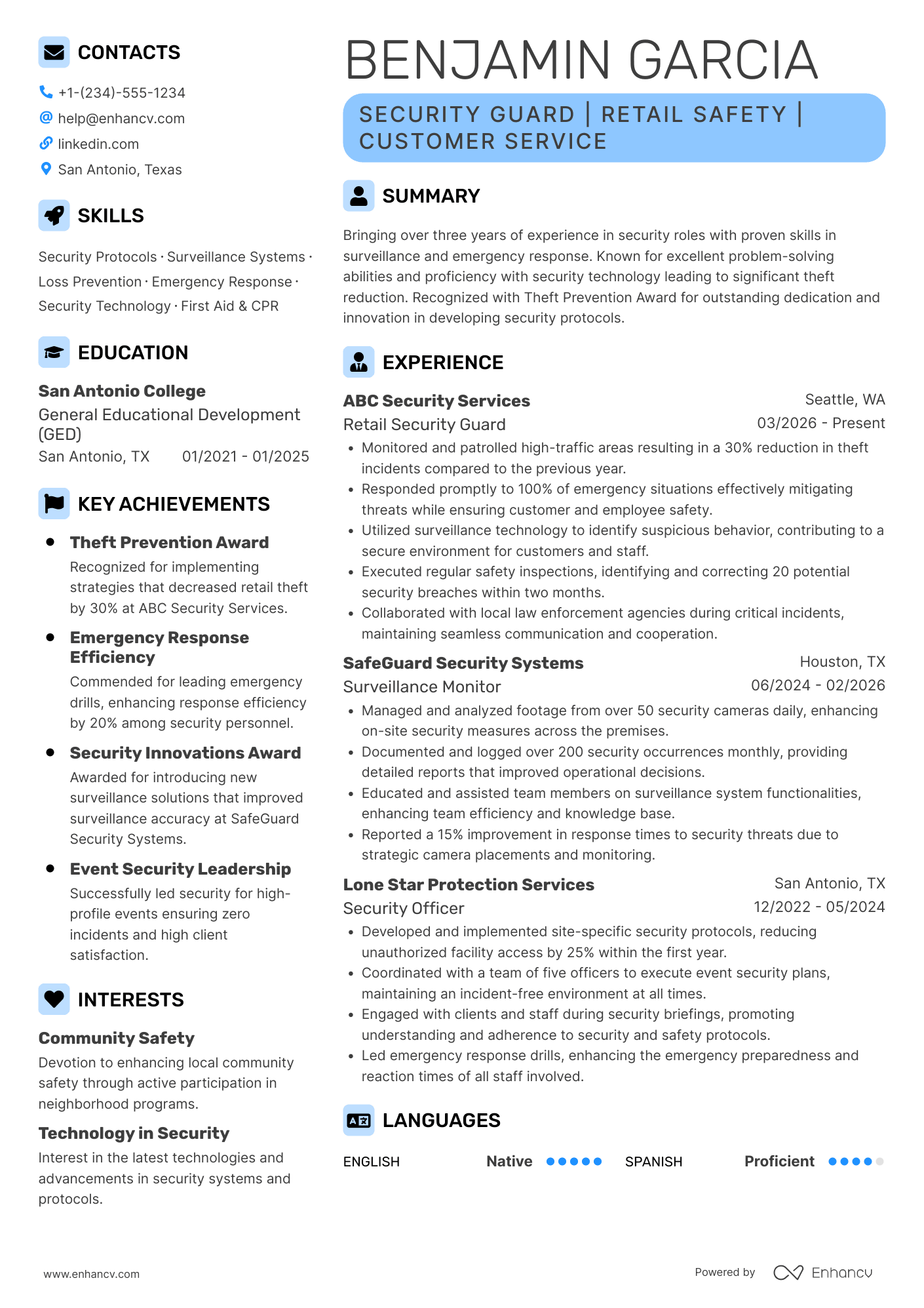 Retail Security Guard Resume Example