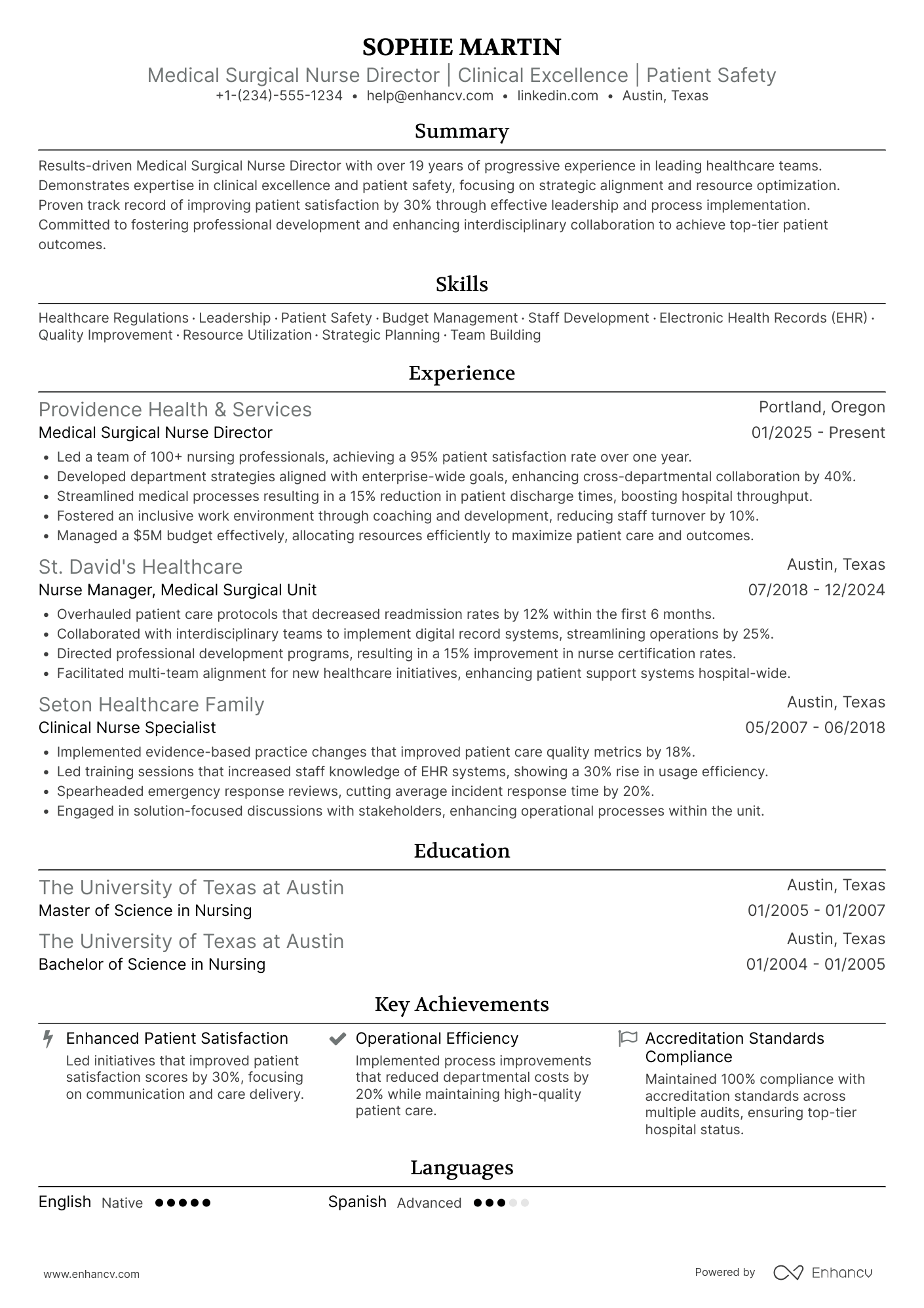 Medical Surgical Nurse Director Resume Example