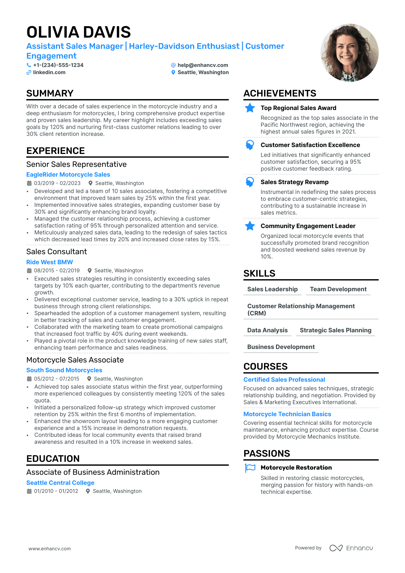 Assistant Sales Manager Resume Example