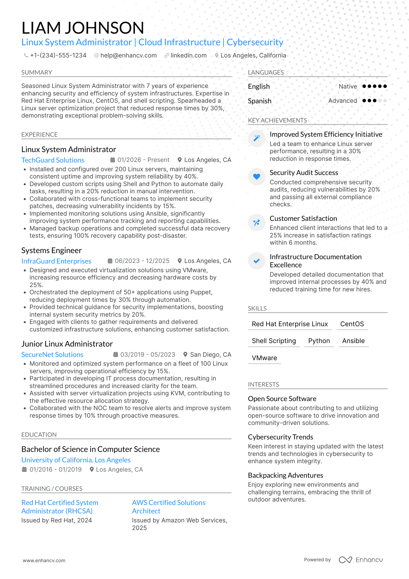 Linux System Administrator Resume Example