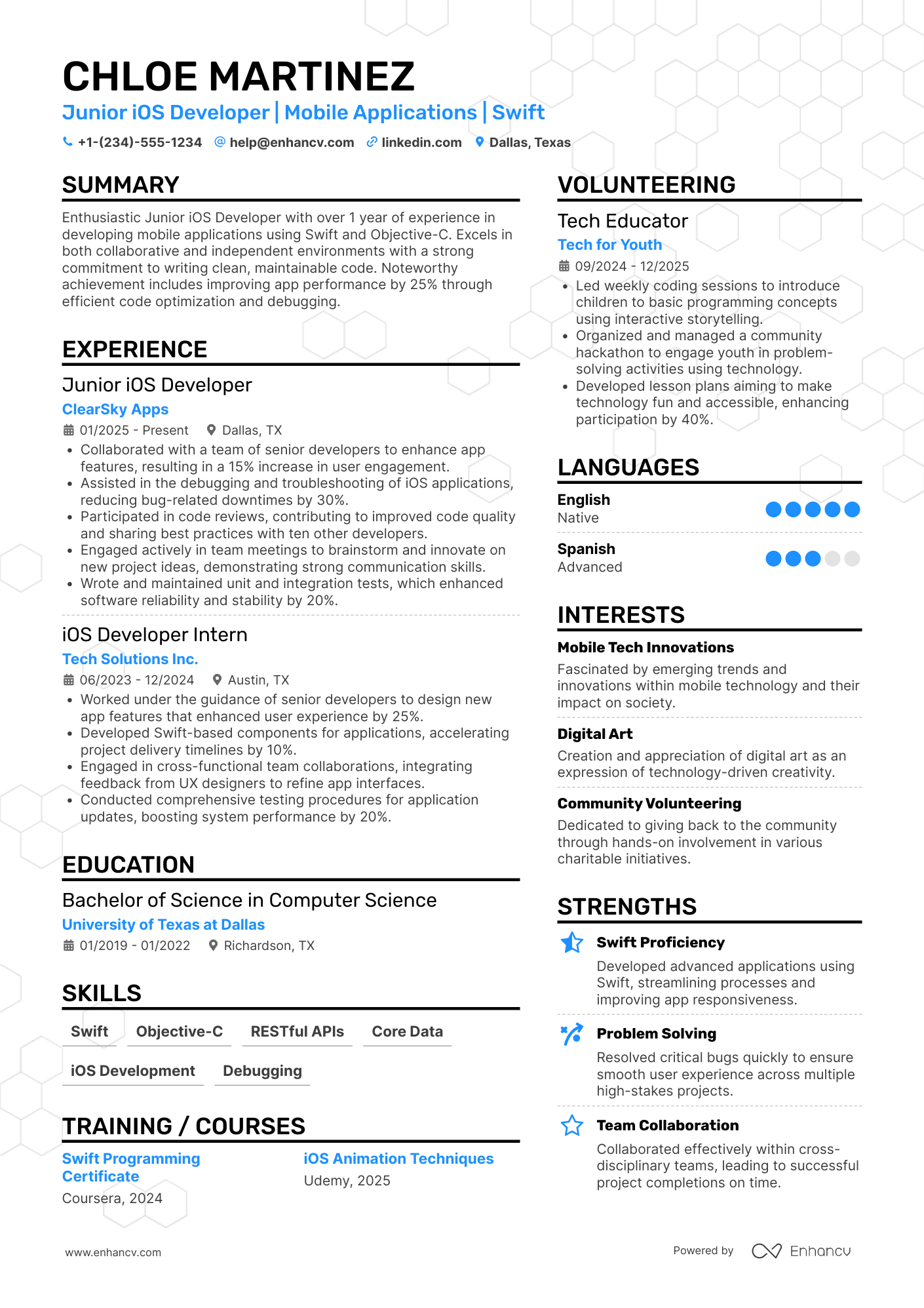 Junior iOS Developer Resume Example