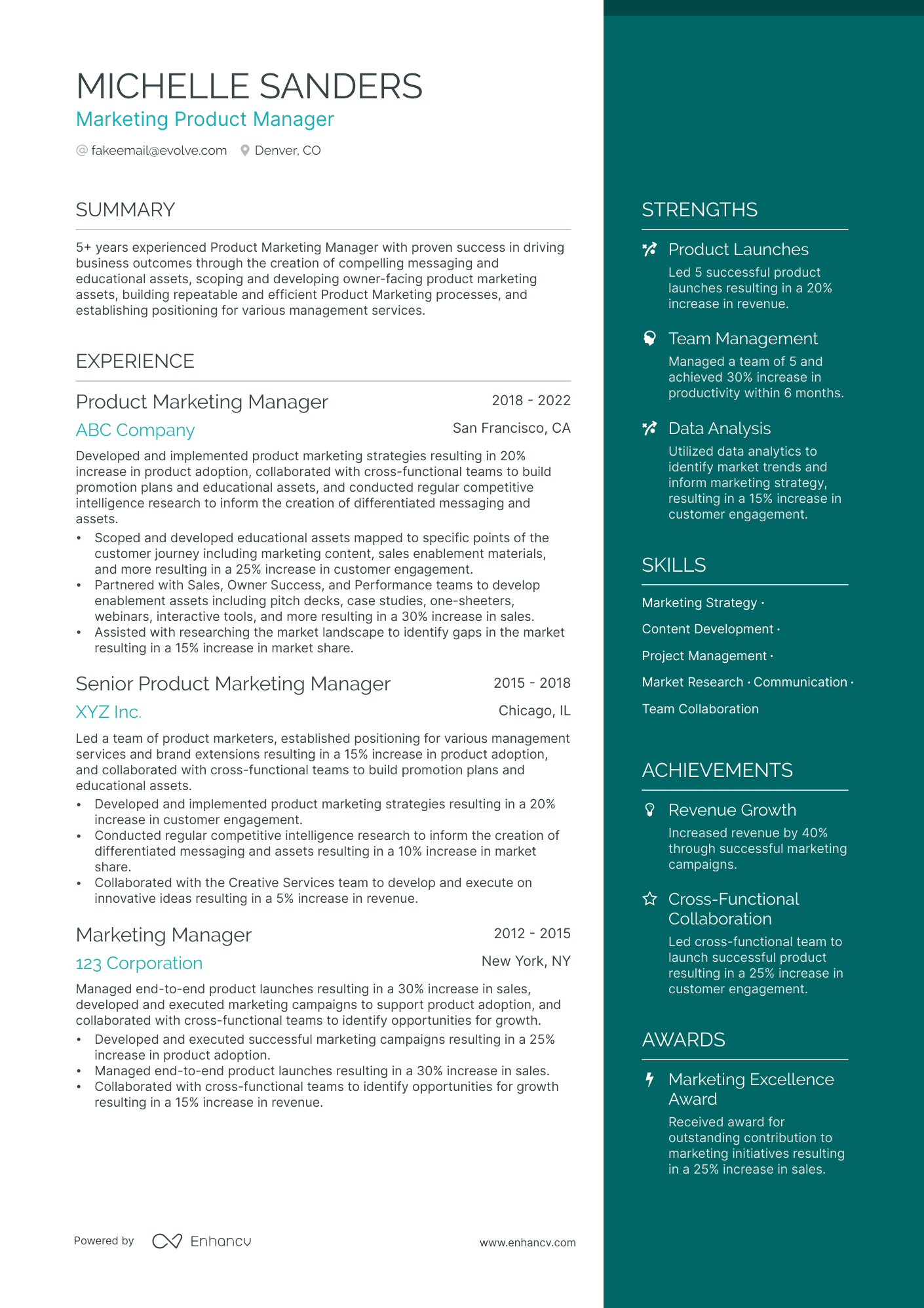 Marketing Product Manager Resume Example