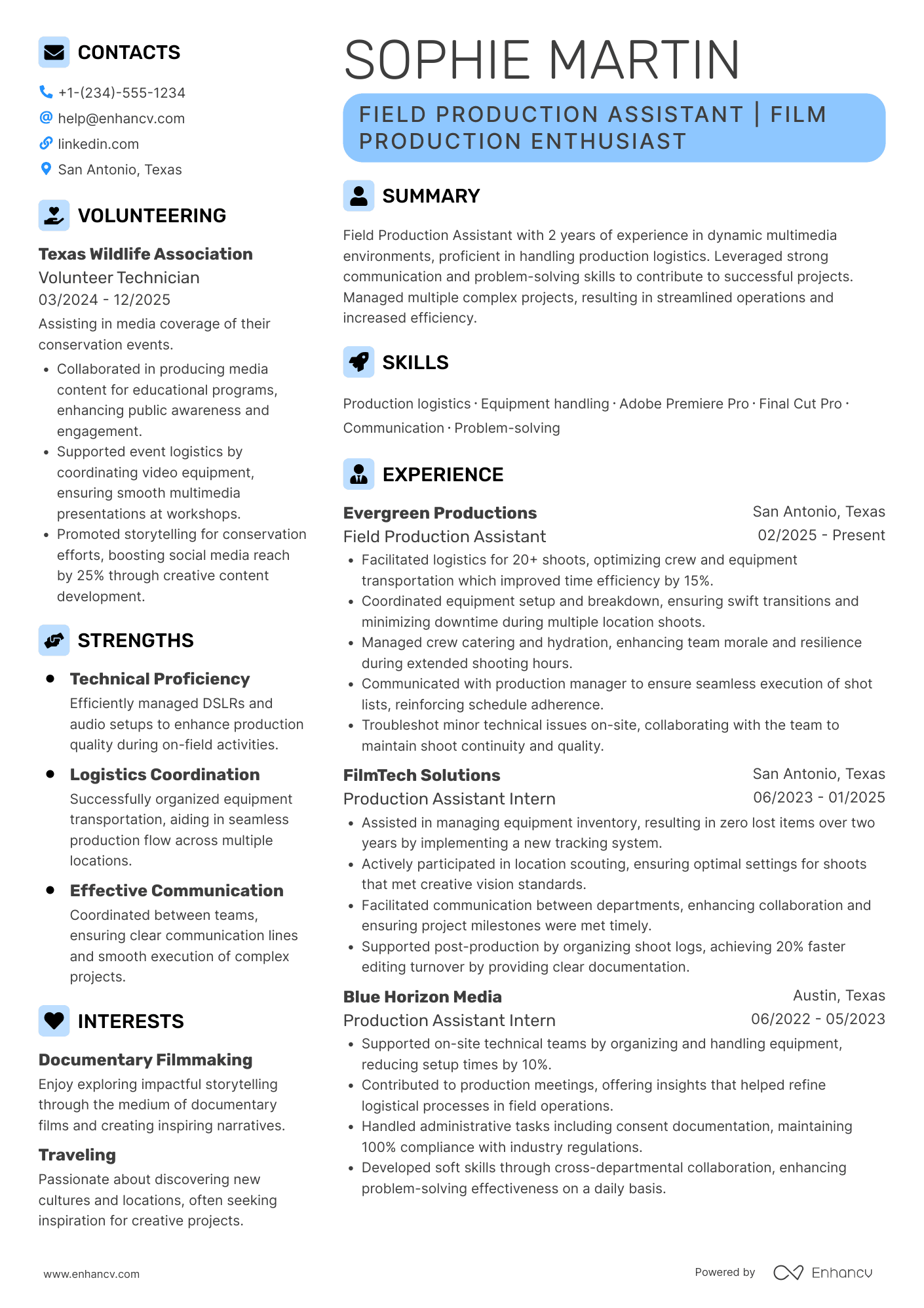 Field Production Assistant Resume Example