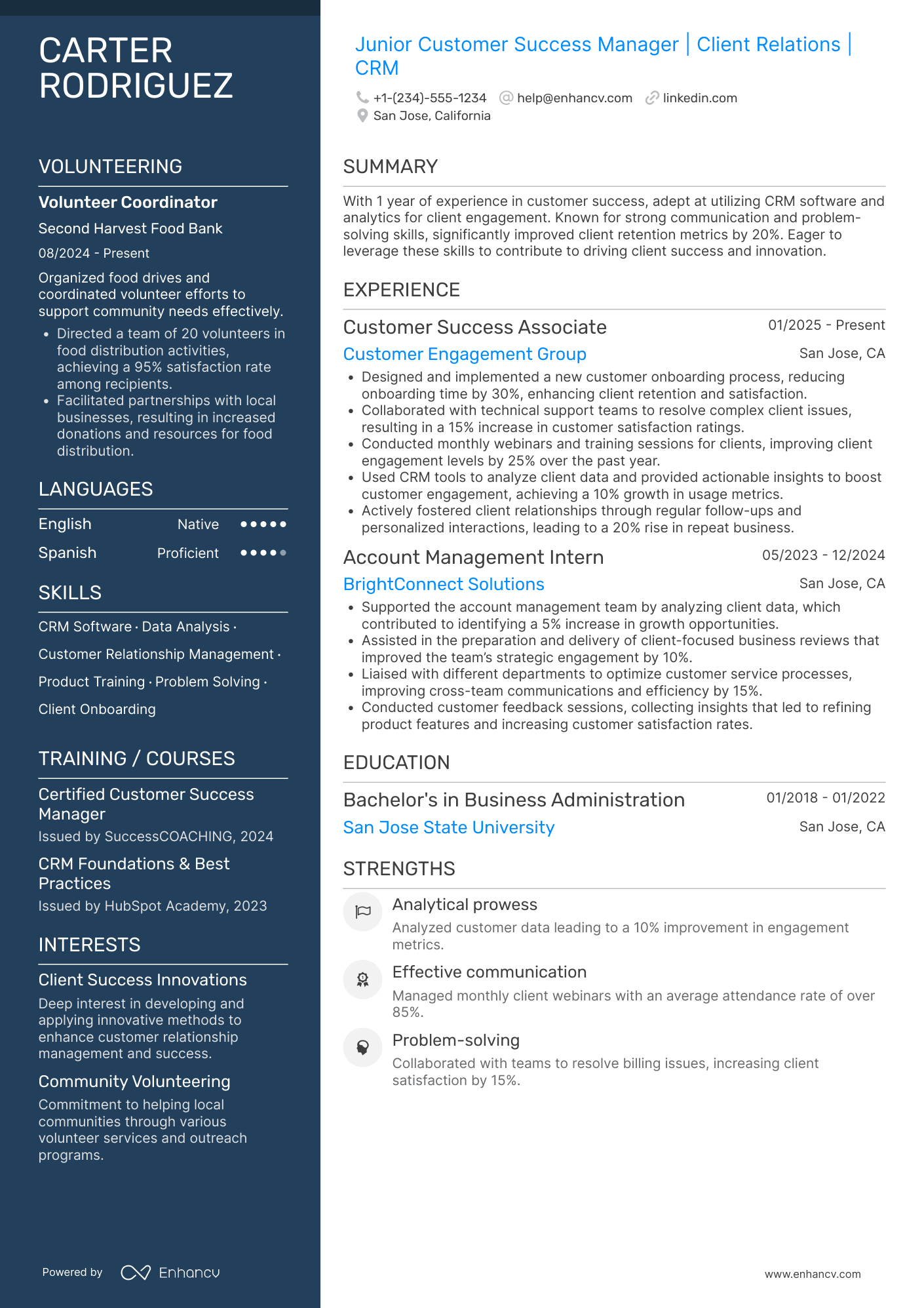 Junior Customer Success Manager Resume Example
