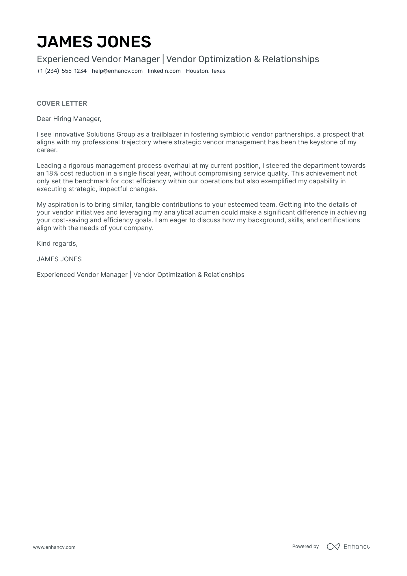 Vendor Manager Resume Example