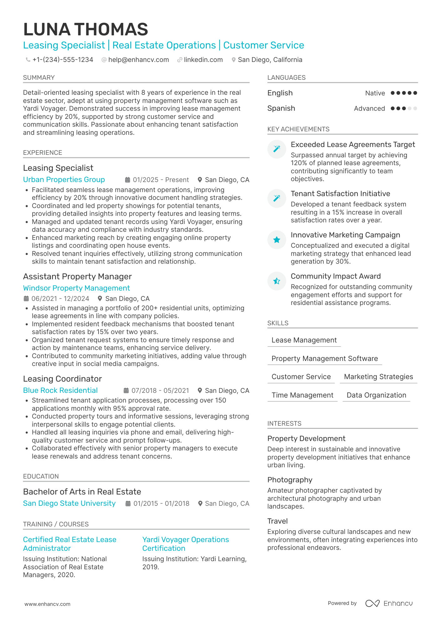 Real Estate Leasing Assistant Resume Example